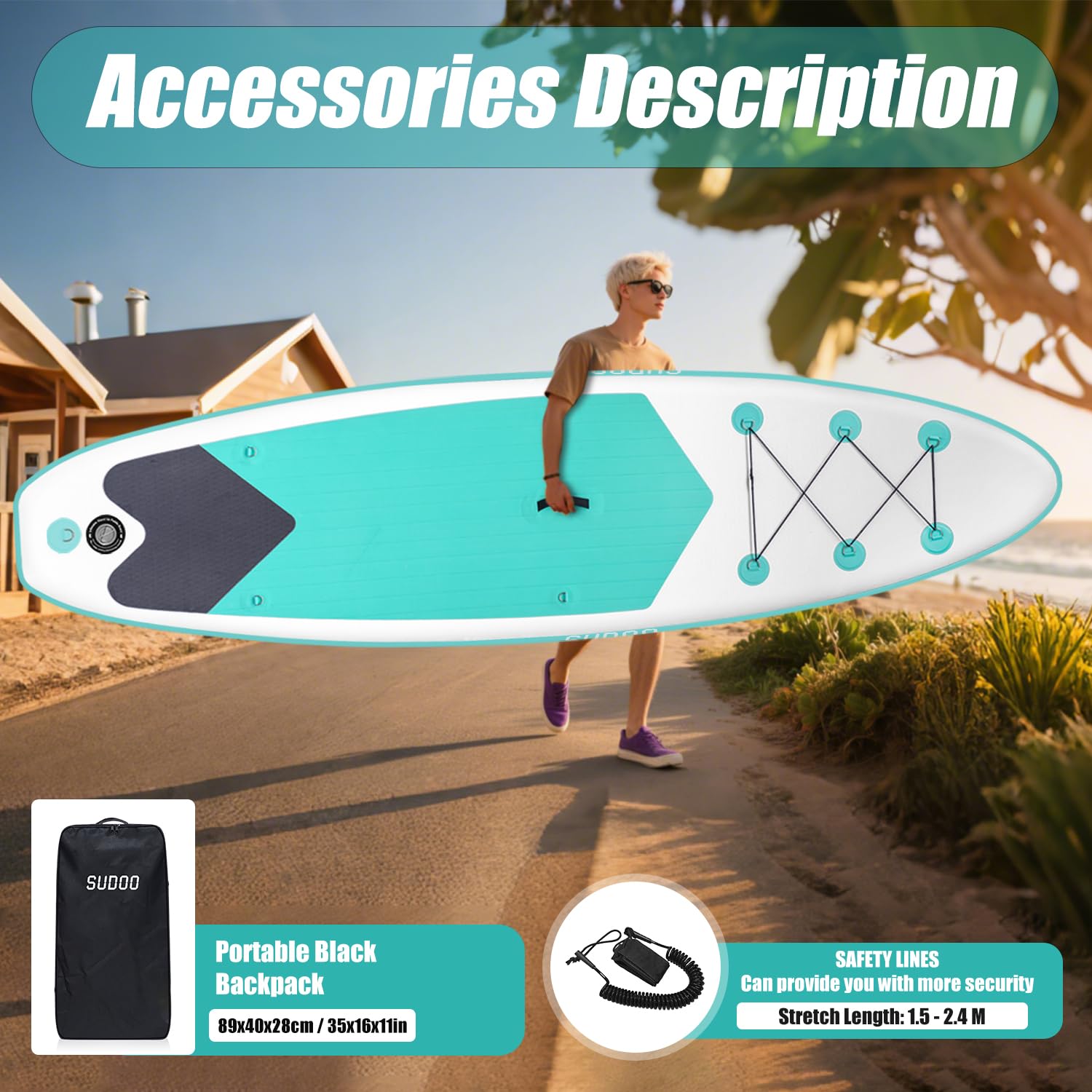 Stand Up Paddling Board, 300cm 325cm SUP Board, Aufblasbare Board für Stand-Up Paddle, Tragkraft bis 150KG, Komplettes Zubehör mit Paddel, Finnen, Pumpe