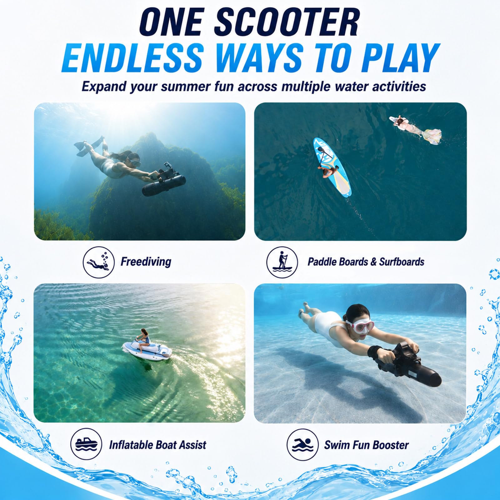 Scooter Submarino con Controlador Doble Modo y Asa de Buceo Ajustable, Profundidad 30M, Scooter Marino para Snorkel, Entrenamiento en Piscina, Tablas de SUP y Aventuras en Aguas Tranquilas 700W