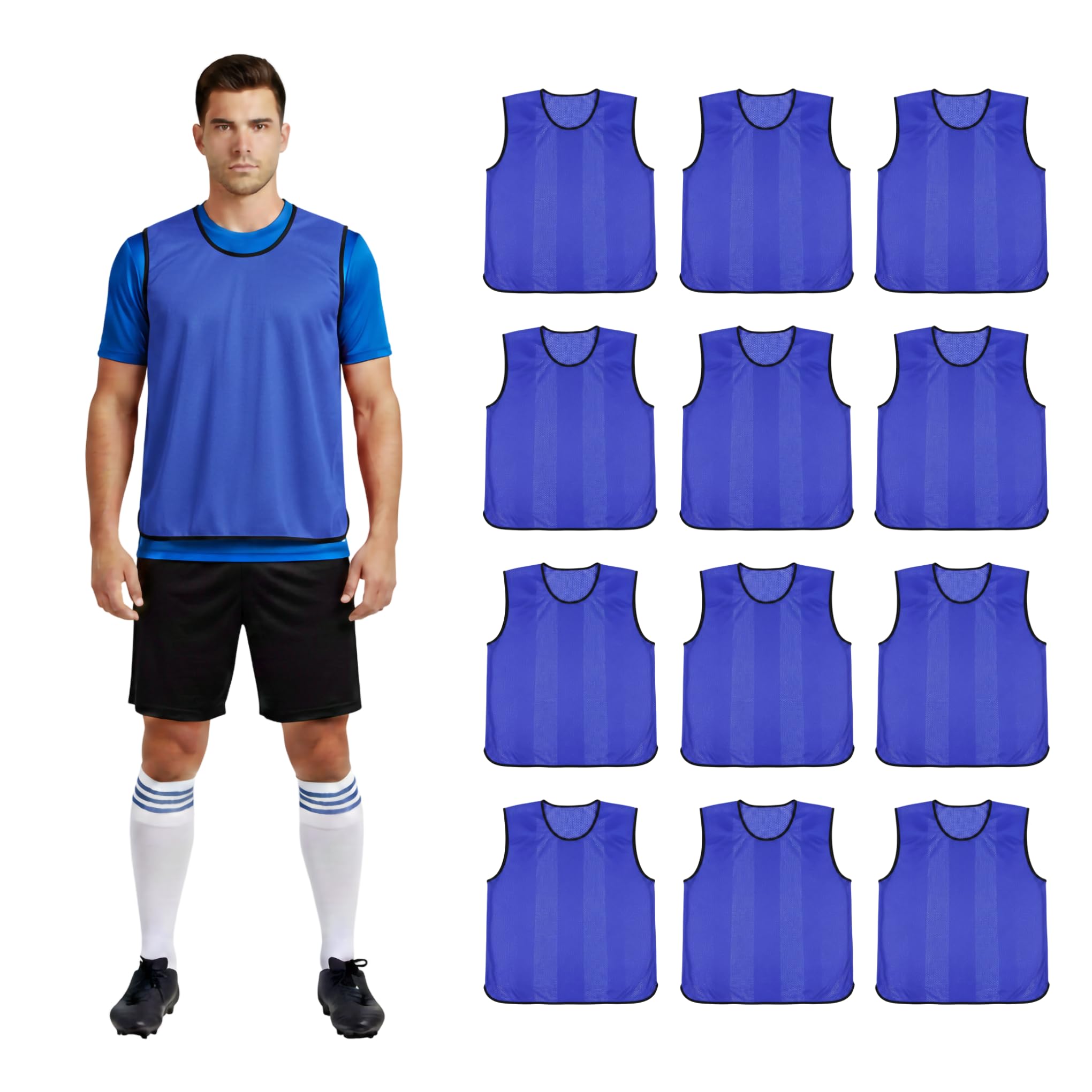SiXsigma Sports 12 X Training Bibs Sports Mesh Football Bibs With Carry Bag - Quick Dry Football Training Equipment For Rugby, Soccer, Cricket & Basketball (Royal Blue, Junior (7-12 Years old))