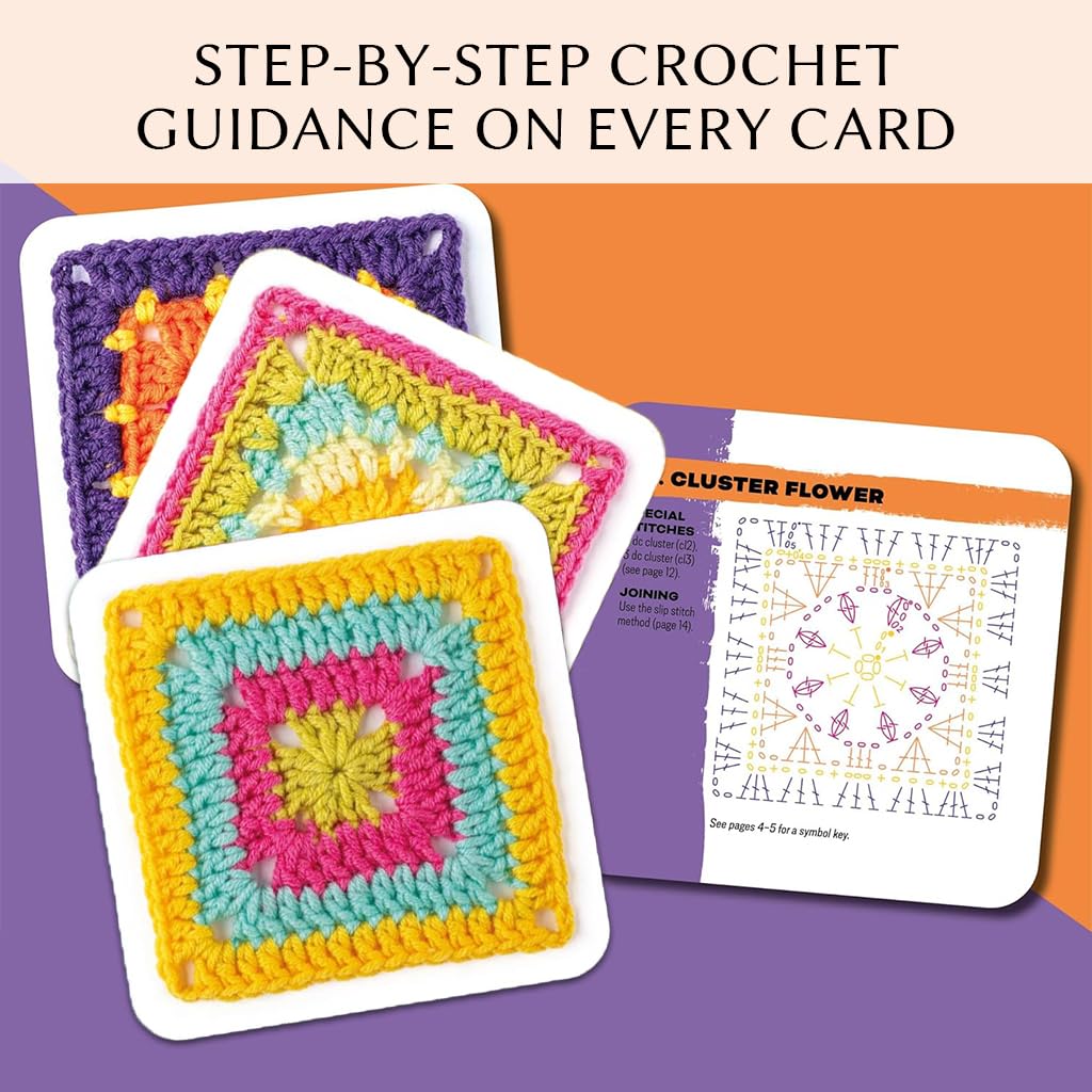 HASTHIP® Granny Square Knitting Pattern Card Deck, 50 Mix-and-Match Crochet Patterns, Granny Square Design Cards for Blankets, Bags & Accessories, Color Guide for Beginners & Advanced Crafters 3