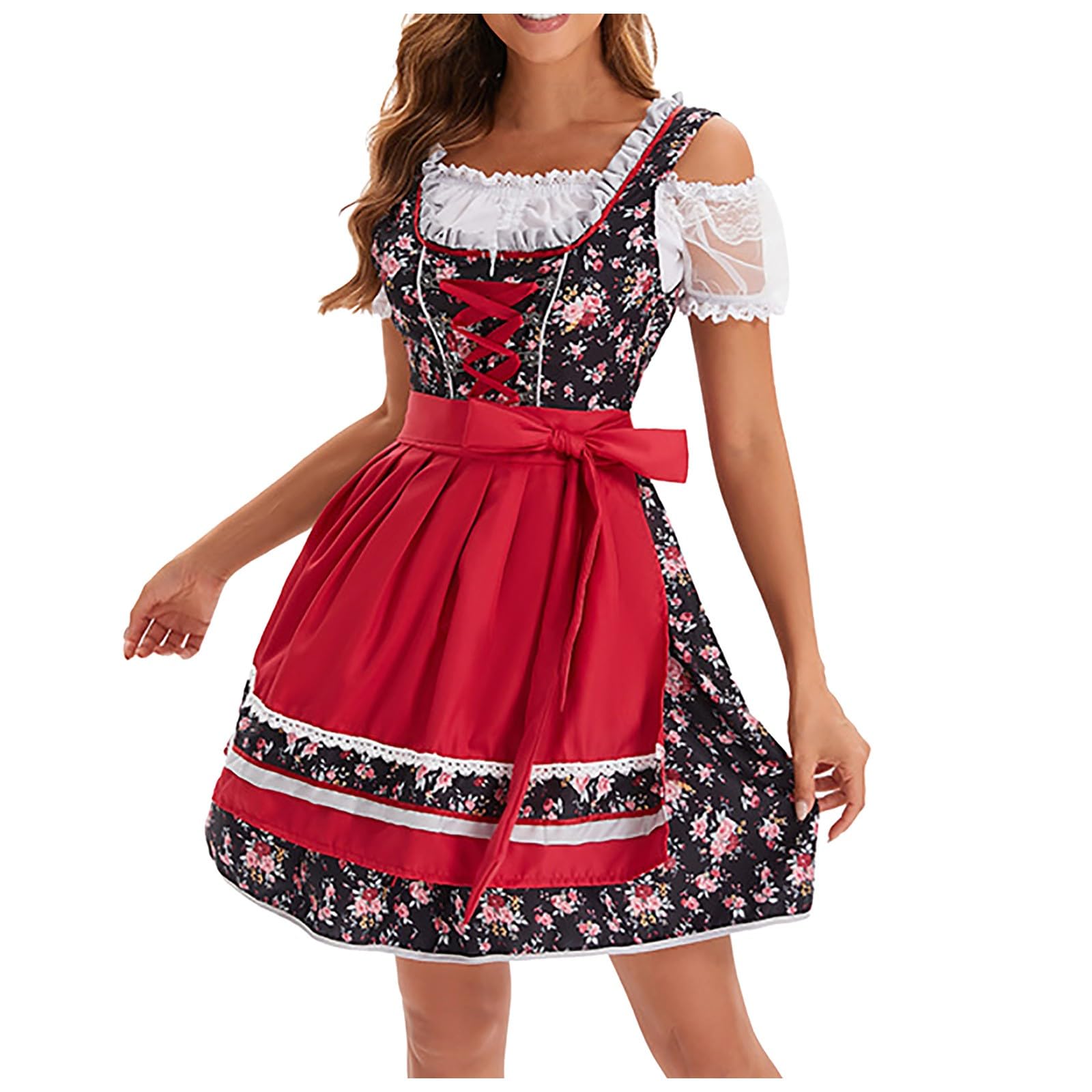 Vestido tirolés para mujer, elegante, vestido midi de encaje, vestido tradicional bávaro, estilo étnico, falda tirolesa, vestido largo para Oktoberfest