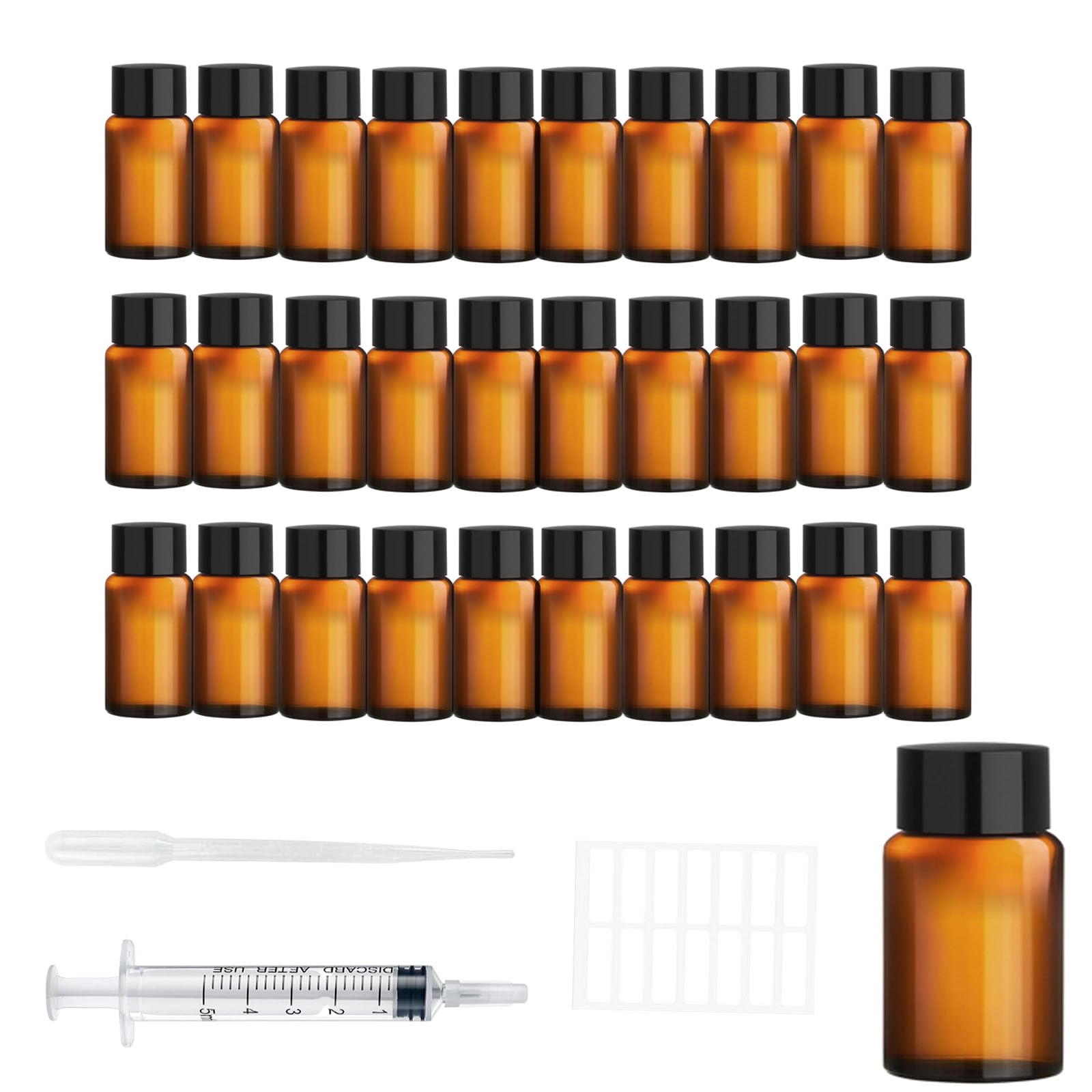 30 Piezas Ambar Frasco Cuentagotas Cristal 5ml, Pequeños Recipientes de Aceites Esenciales, Botes Cuentagotas, Mini Botellas de Perfume para Llenar, Sabores, Spa, Masaje, Aromaterapia