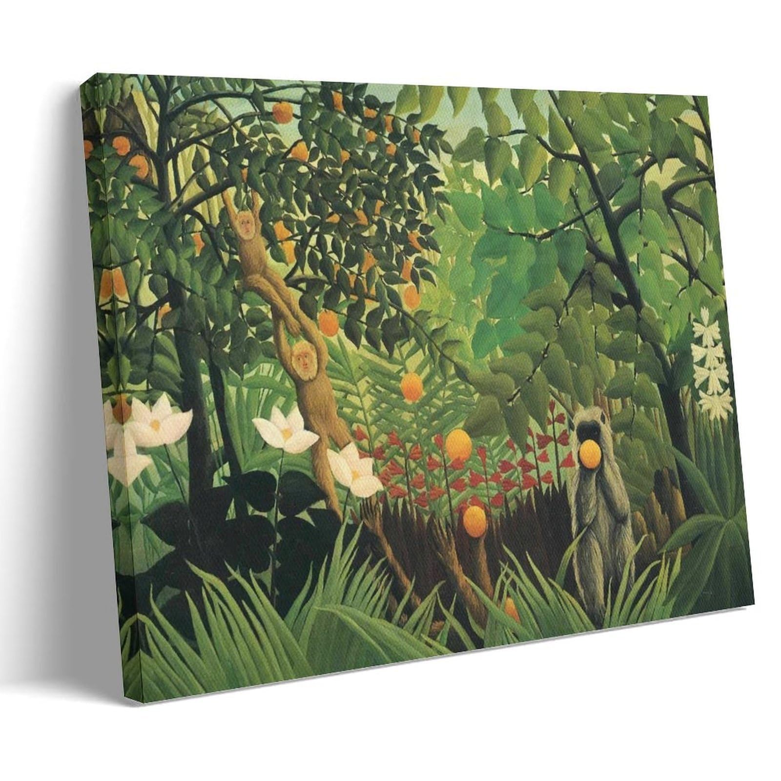 1909 La selva ecuatorial de Henri Rousseau - Impresión artística ingenua con paisaje exótico de la selva y marco de frutas, 30 x 45 cm