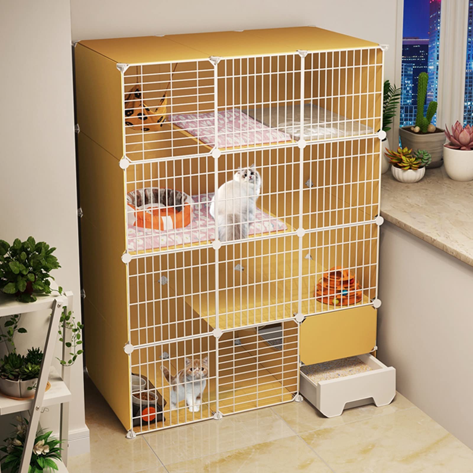 Amazon.co.jp: Cat Cage with Toilet, 2 Tiers, Large, Multi-Headed