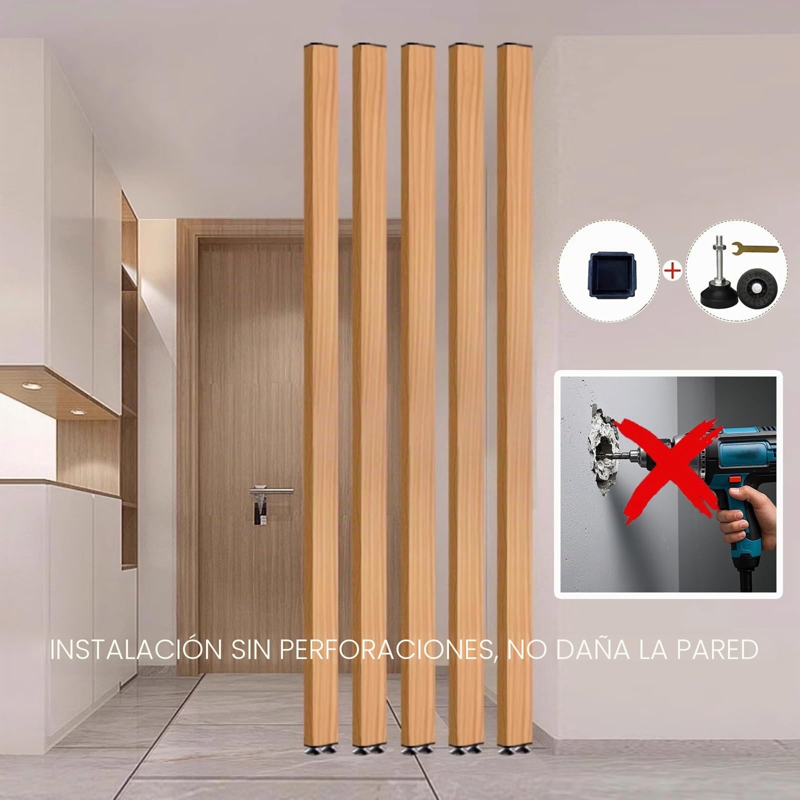 Partición de Pared Separador de ambientes De Suelo a Techo Lamas - Mampara Poste Separador Sala de Estar Sencillo Moderno Entrada Restaurante Columna Hueca DEC(9root,230cm/90.5in/7.54ft)