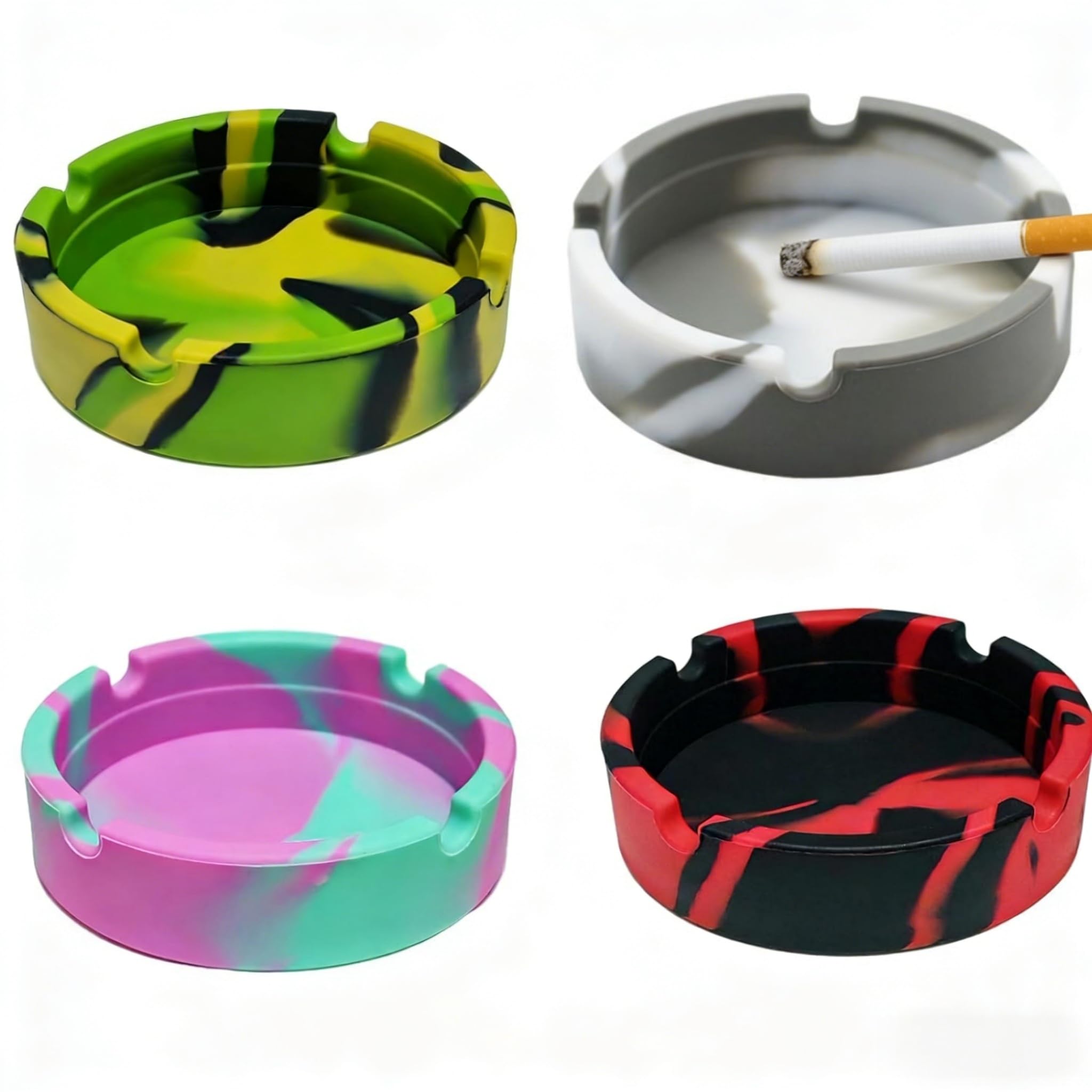 LSTCPGLAI 4 Pack Reusable Indoor Ash Trays - Portable Round Ashtray Set for Secure Outdoor Use, Home Office Travel Essentials