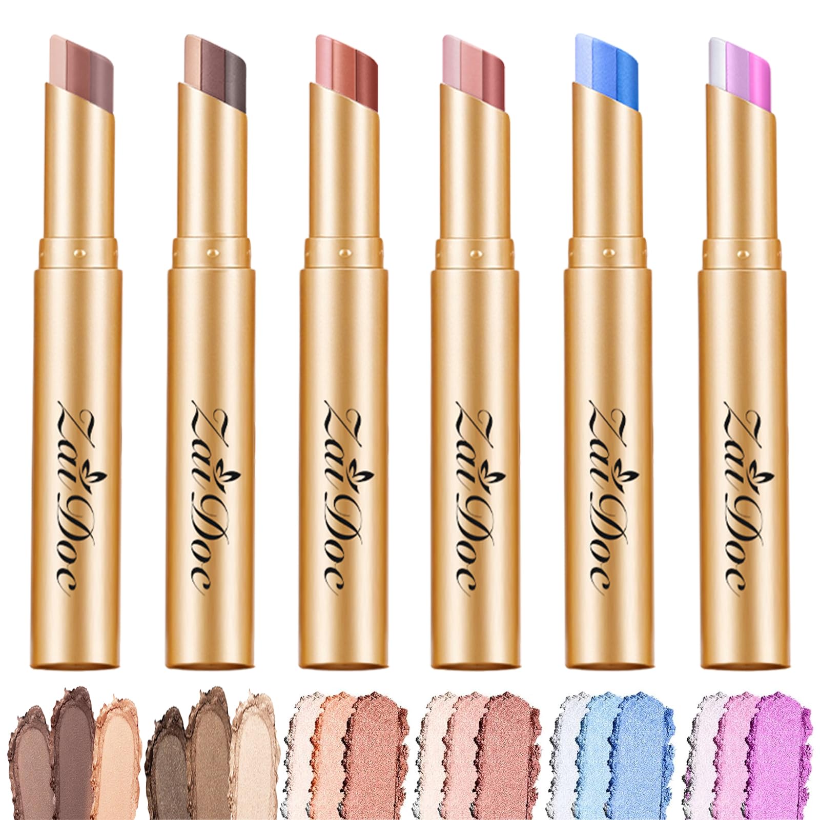 Set di 6 ombretti in stick, 3 colori, a lunga durata, impermeabili, con formula cremosa e vitamina E, per trucco giorno e notte, 35 g