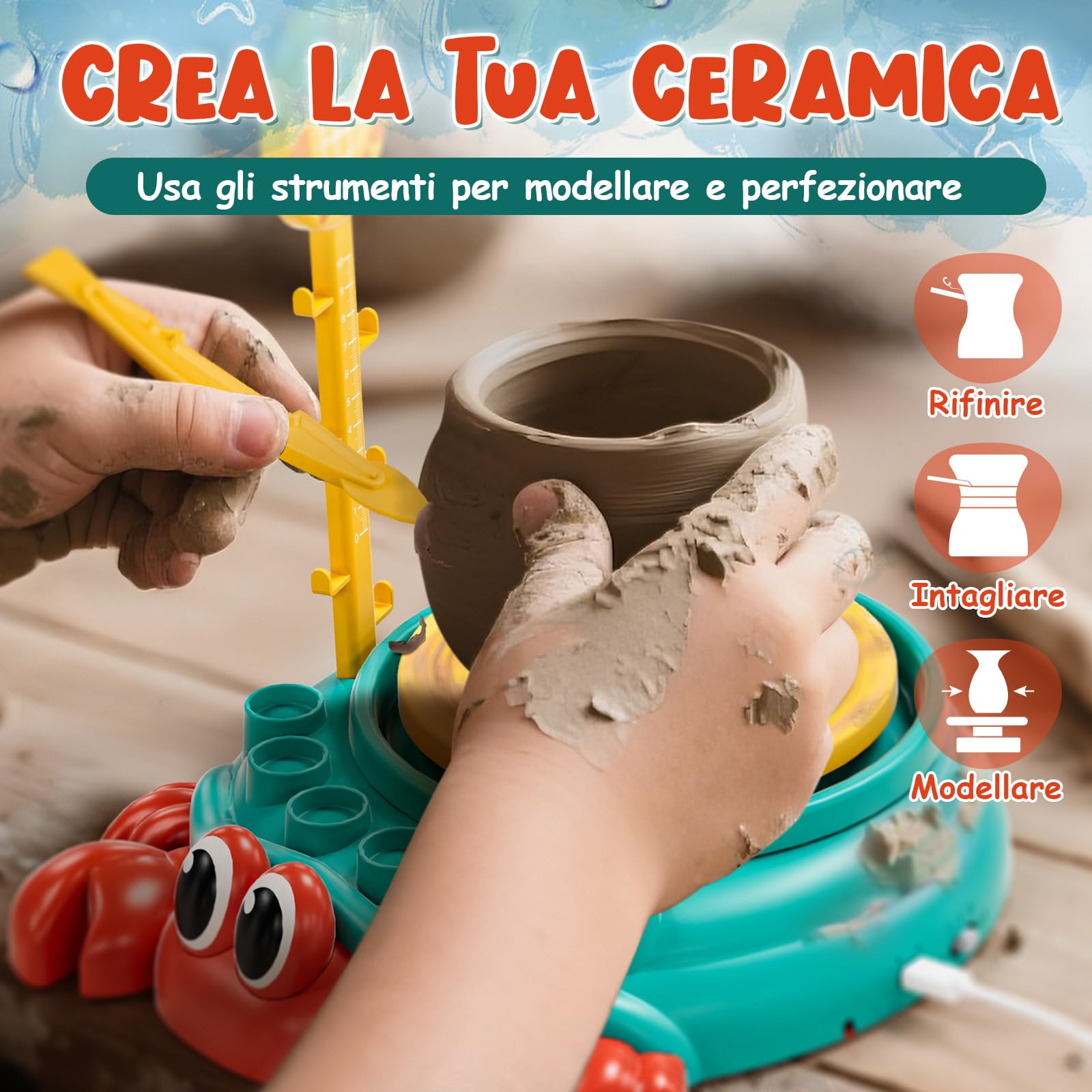 Lehoo Castle Ruota in Ceramica per Bambini, Giochi Regalo Bambina 8 9 10 11 12 Anni Arte e Artigianato in Ceramica per Bambini con Kit di Pittura ad Argilla Secca All'aria, Sstrumenti per Scolpire