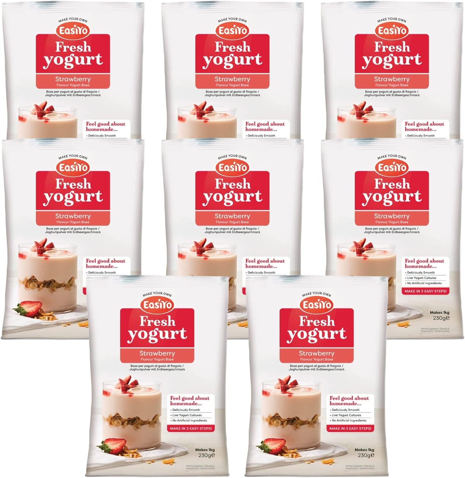 Strawberry Yogurt 8 Sachet Pack | Each Sachet Makes 1KG of Yogurt