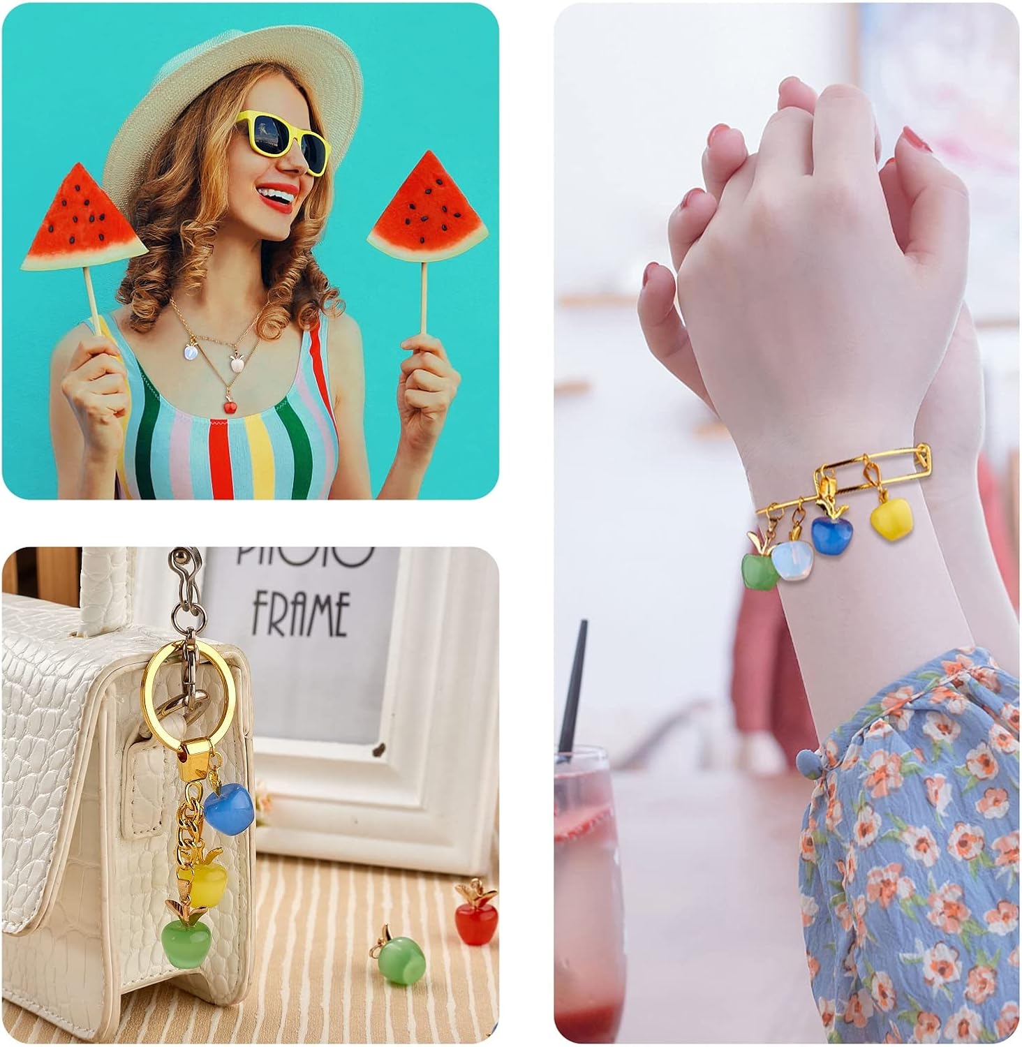 10 Pieces Apple Gemstone Charm Pendant Crystal Quartz Healing Natural Stone Pendants White Gold Buckle for Jewelry Necklace Earring Making Crafts - Image 7