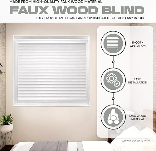 Miniatura 2 de Ultra Premium - Persiana de madera sintética blanca de 2 12 pulgadas (2.5 pulgadas), 17 pulgadas de ancho x 48 pulgadas de largo (tamaño real 16.5 x