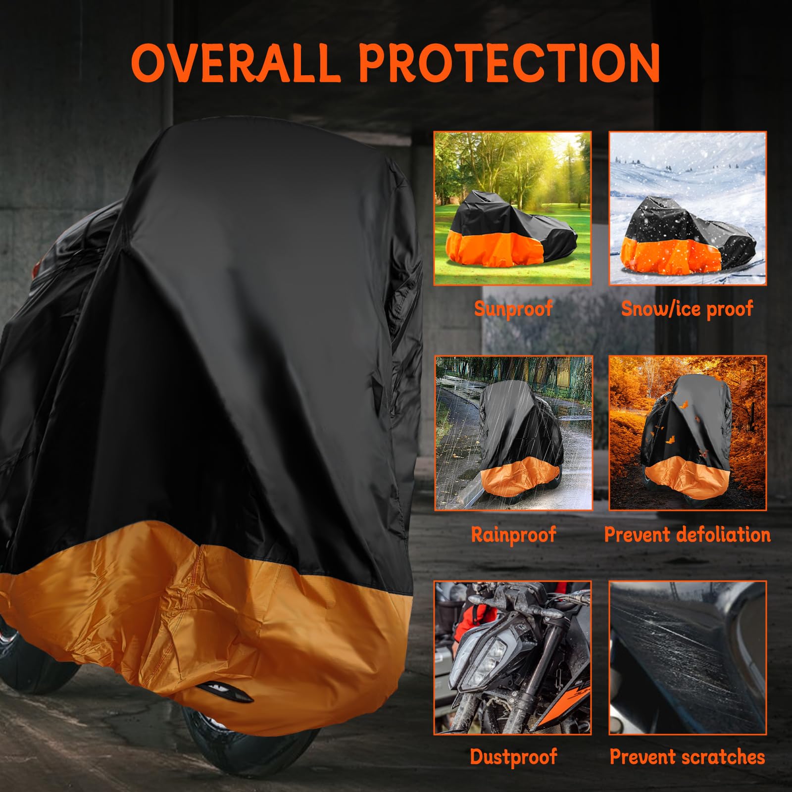 PLSCOVERIT Housse Moto Housse De Protection Moto Plscoverit 600D - Universelle étanche - Bandes Réfléchissantes - 247x104x127cm Housse Universelle Bandes Réfléchissantes