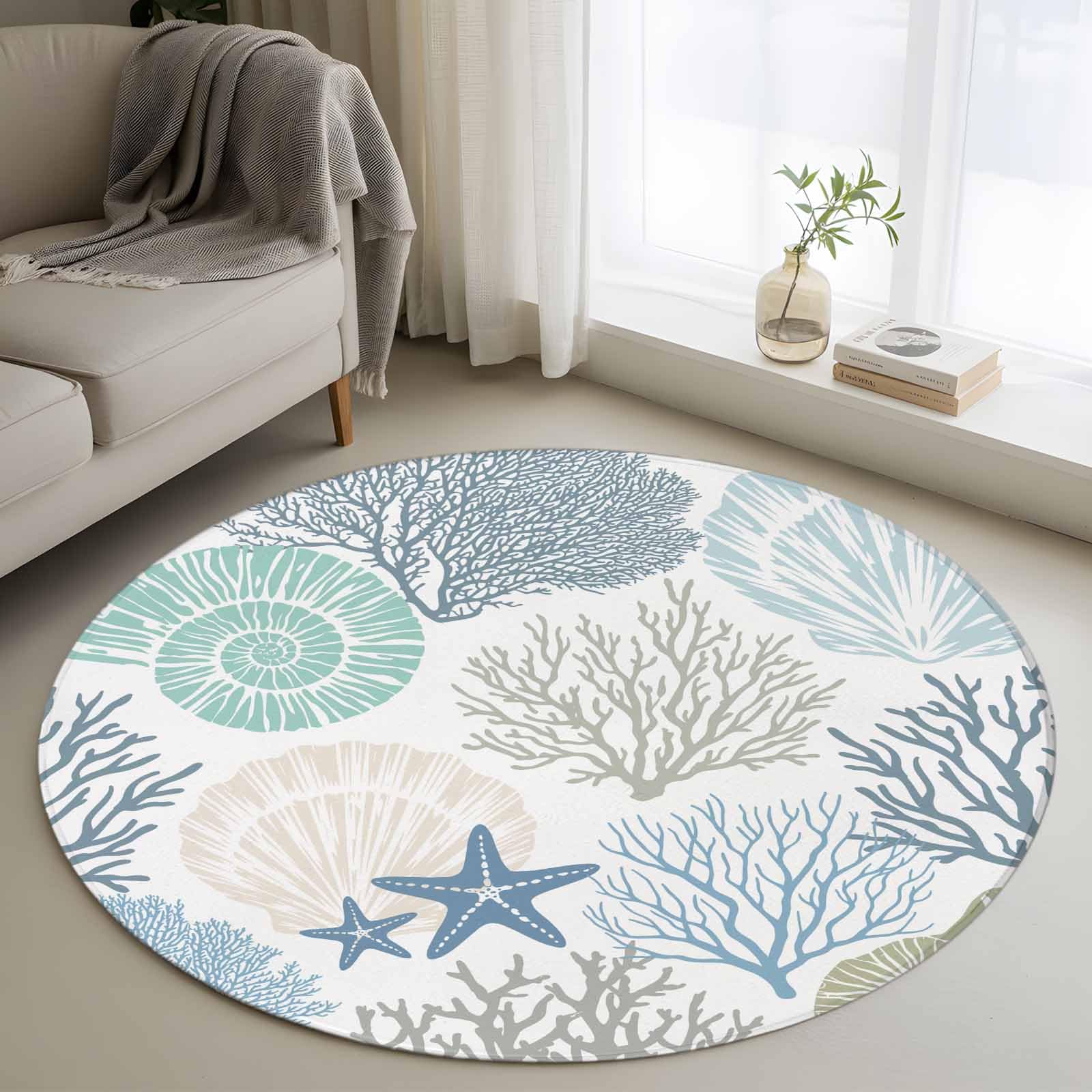 Amazon.com: Round Area Rug 4ft Nautical Coastal Ocean Coral Rug
