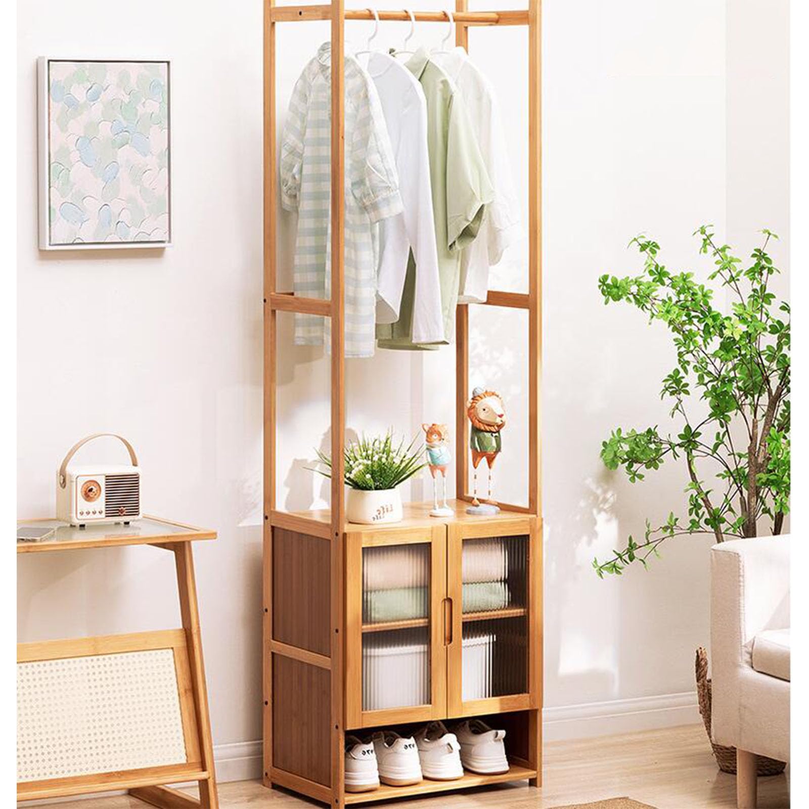 WJFTODAY 4 in 1 Rustic Hall Tree Entryway Coat Rack with Shoe Storage Bench Grid Panel 6/8 Hooks Perfect for Mudroom Bedroom and Entryway nization