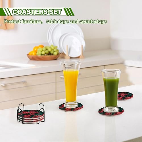 Miniatura 7 de Red Rose Coasters Coasters for Drinks with Holder Set of 6 Home Coasters Housewarming Gift Posavasos para Mesa