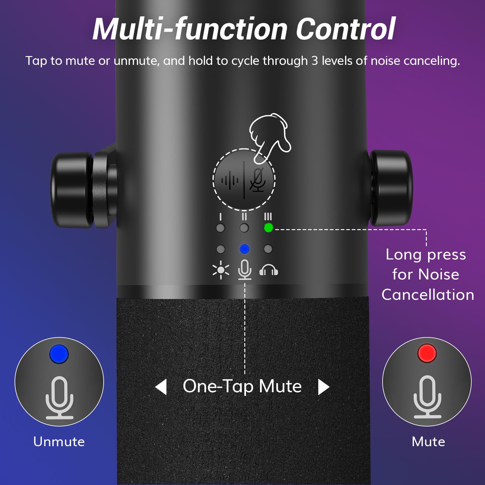 TONOR Dynamiczny mikrofon do gier, mikrofon XLR/USB do streamingu, redukcja szumów AI, sterowane RGB, Tap-Mute, gniazdo słuchawkowe 3,5 mm, mikrofon z ramieniem wysięgnikowym, czarny, TD510 AIR S+H