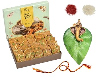 Trust n Relish by Feastive Celebrations Shahi Besan Badam Burfi (200 Grams) with Mauli, Roli and Chawal for Bhai Dooj Tikka | Indian Mithai | Diwali Sweets | Bhai Dooj Gifts