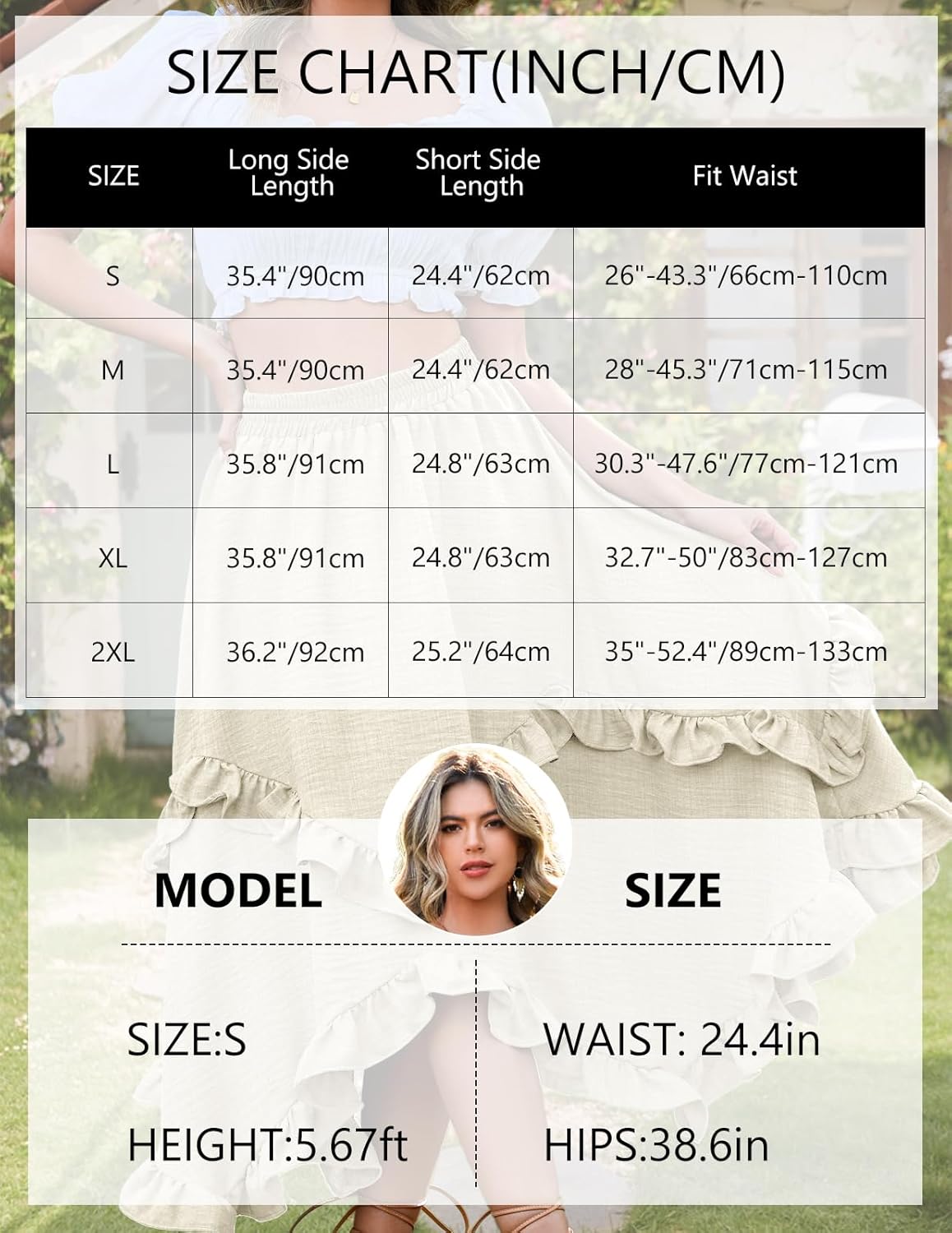 Bridesmay Long Renaissance Fairy Skirts 2026-High Low Ruffle Hem, Elastic Waist Maxi Skirt for Women