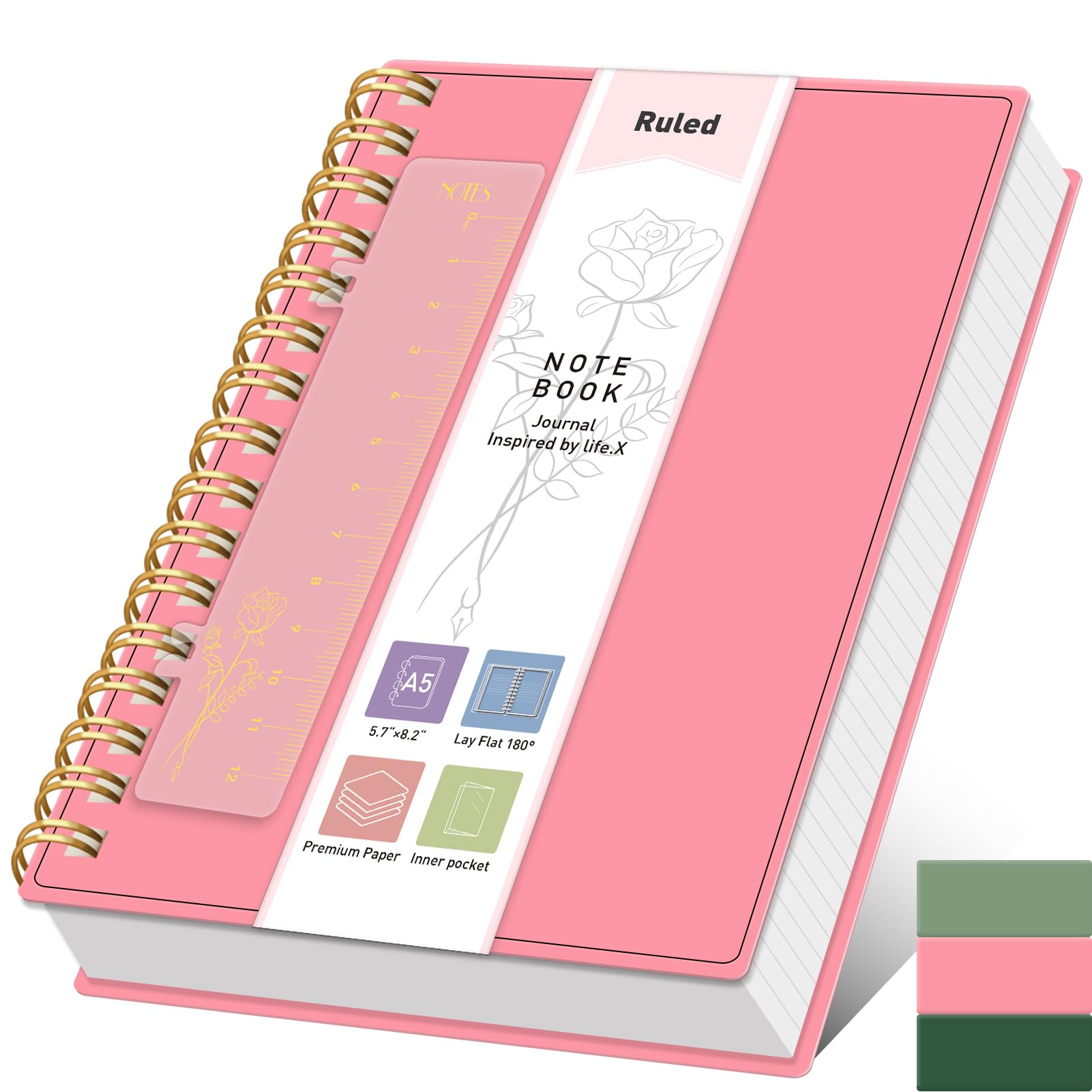 XLOXFU Notebook A5 Journals for Women Men Study Essent, College Ruled Wirebound Spiral Note book, 100 GSM