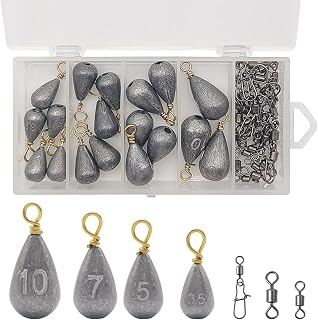 DaKuan Fishing Weights Sinkers Kit, 48pcs Drop Shot Weights and Fishing Hooks Assortment, Water Drop Sinker Set with Tackle Box for Freshwater Saltwater Fishing
