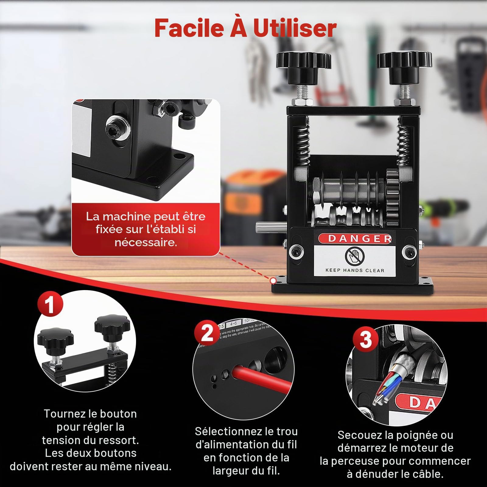 Pince à Dénuder, Machine à Dénuder Pince à Automatique 6 Trous (3-17 Mm) Outil De Dénudage Manuel/électrique (2 Modes) Dénudage Simultané De 5 Fils Machine à Tricoter électrique