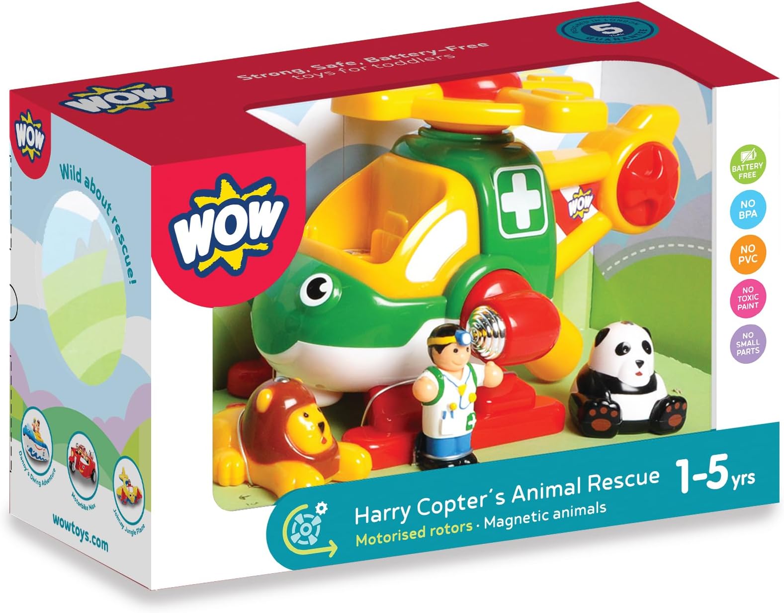 Wow Toys Harry Copter’s Animal Rescue – Friction Powered Helicopter Toy with Vet & Animal Figures | No Batteries, Durable Toddler Toy for Ages 1–5