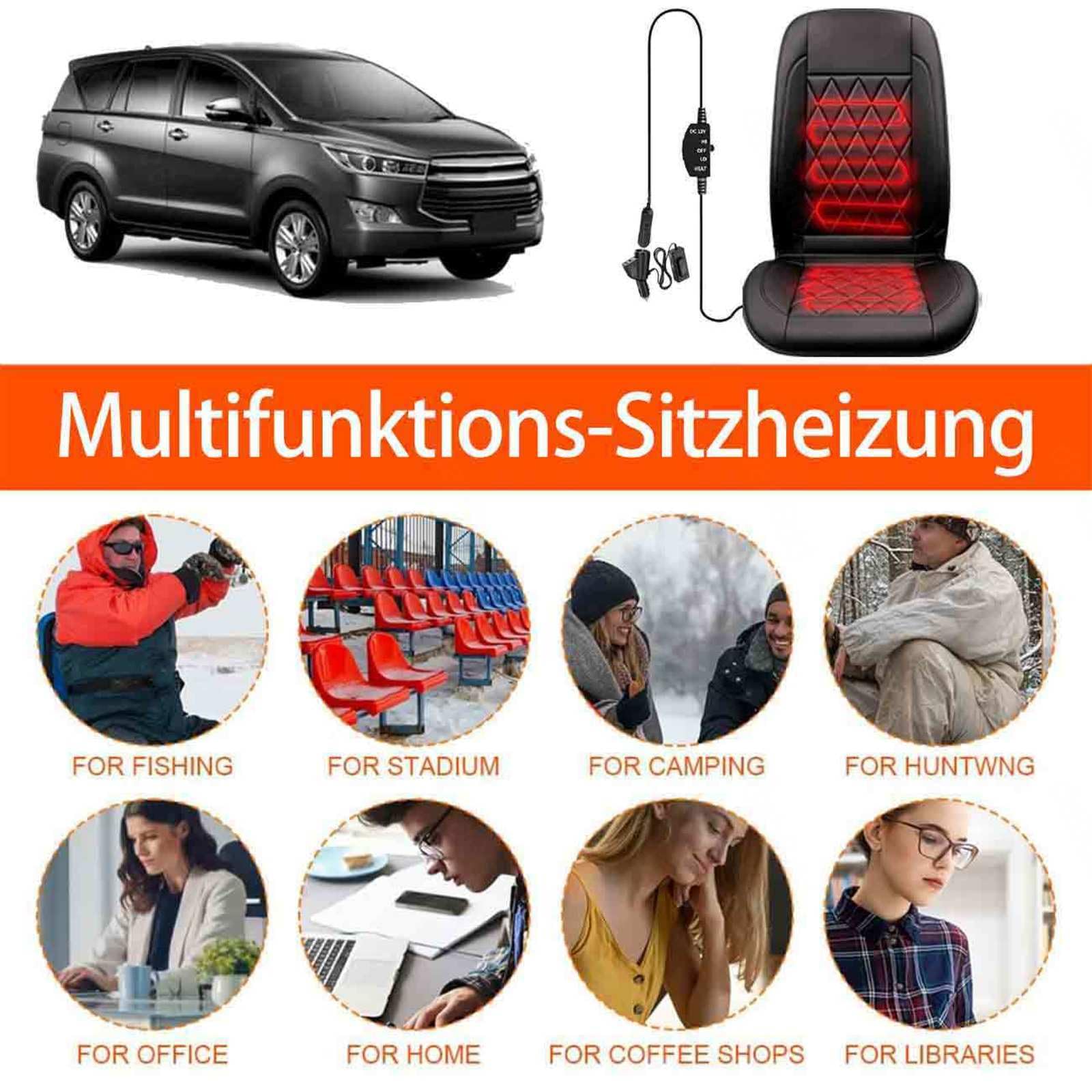 Multifunktional Sitzheizung für Bürostuhl, mit Netzteil,2-Temperatureinstellung Sitzheizung Auflage Stuhl rutschfest,Universell, für Bürostühle,Zuhause usw,5-in-1