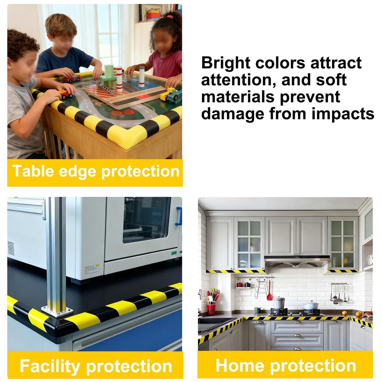Protection d'angle Murale 5 Pièces, Protection d'angle de Meuble de 25 M, Protections d'angle en Caoutchouc NBR Jaune et Noir, pour La Sécurité des Garages et Entrepôts