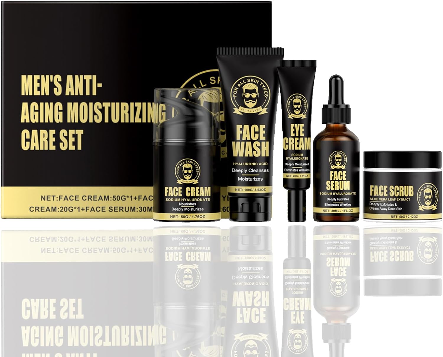 Mens Skincare Set,5PCS Mens Gift Set,Men’s Anti-Aging Care Set，Face Serum & Face Wash & Cream & Eye Cream & Face Scrub,Day/Night Moisturizer,Hydrating for Dry Skin,Gifts for Men Him Dad Husband
