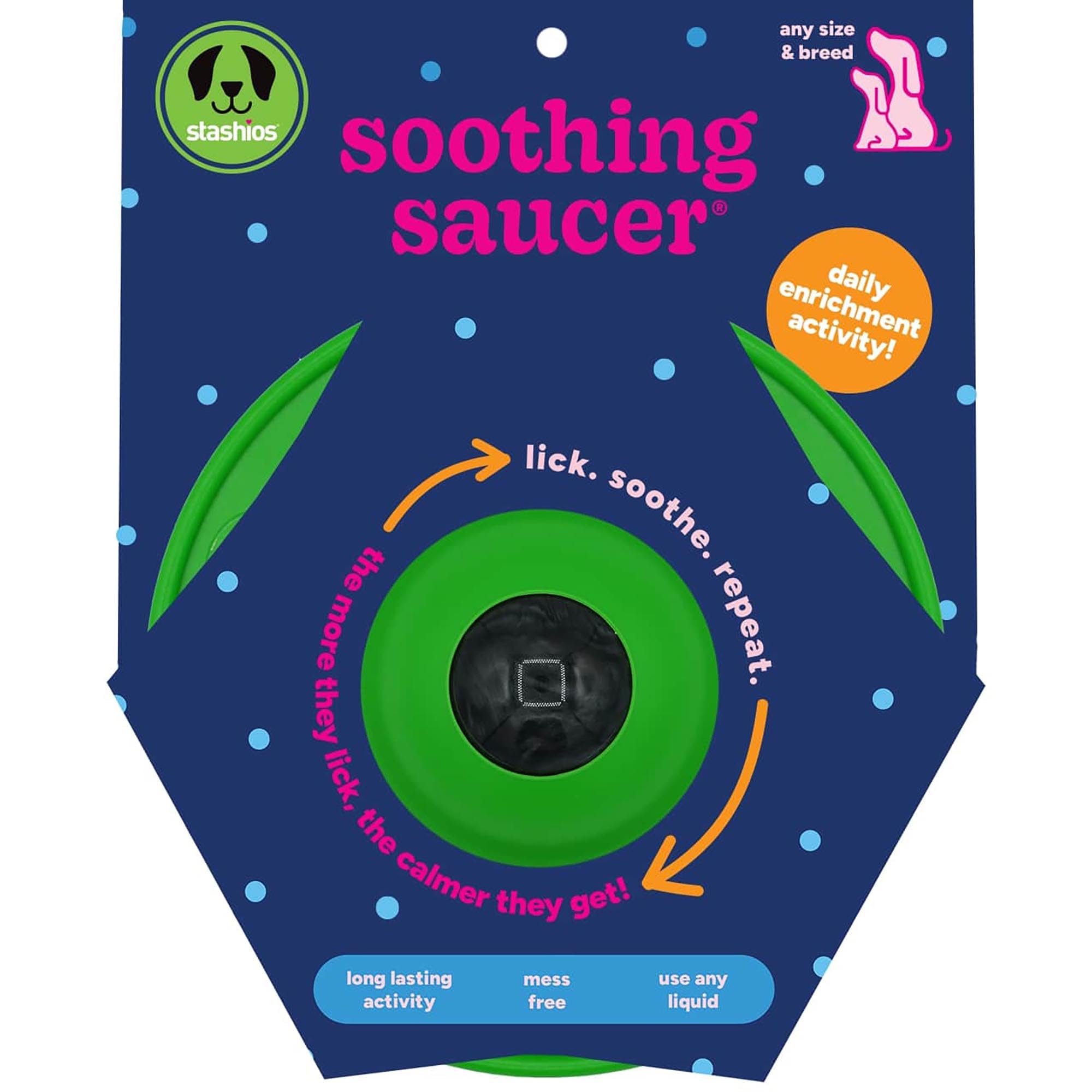 Stashios: Soothing Saucer - Dogs Slow-Licking Device, Rolling Ball Dispenses Liquid, Pet Calming Activity, Fill W/Liquid Treats-Broth-Soothing Sauce