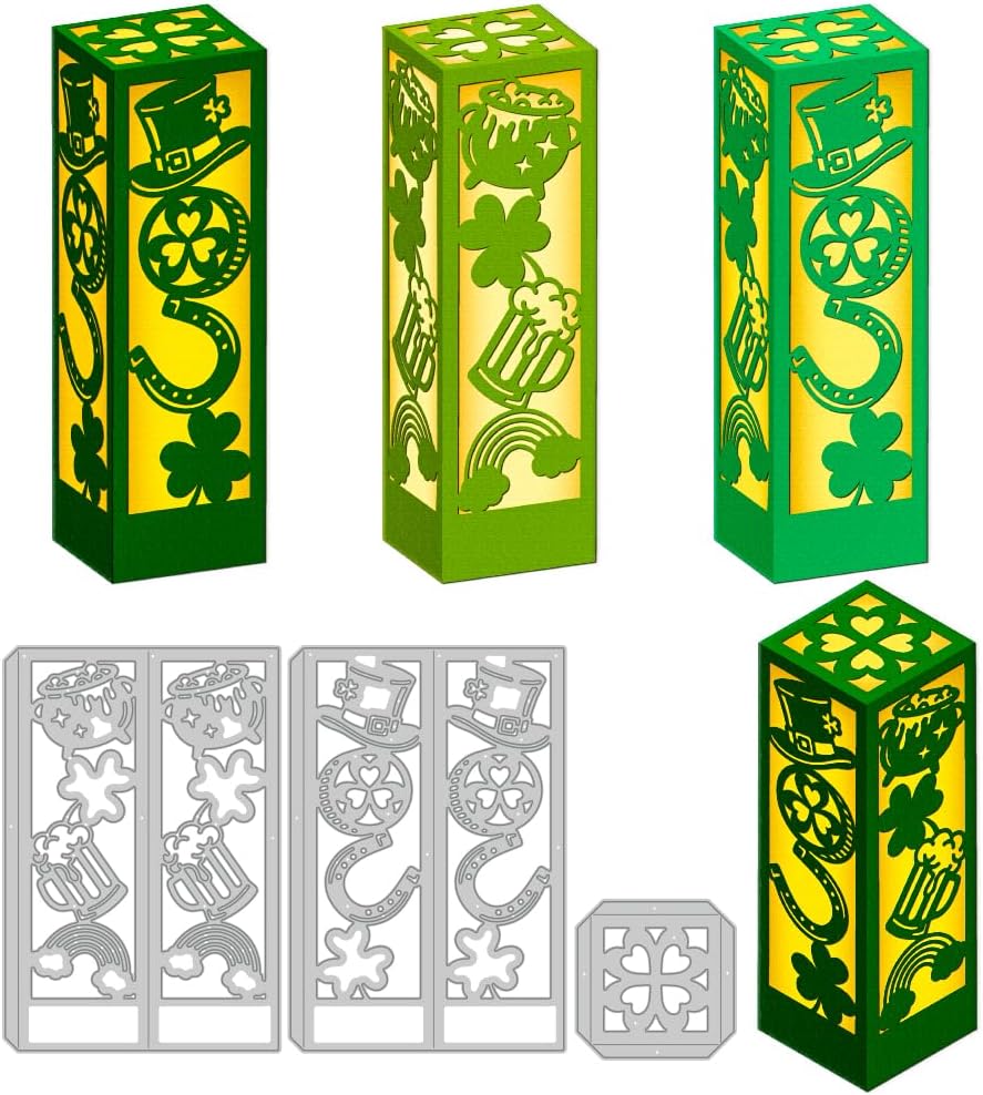 3D Saint Patrick's Day Lantern Metal Cutting Dies DIY Craft Die Cuts Carbon Steel Stencils Scrapbooking Embossing Template Die for Card Making Handmade Gift Greeting Cards