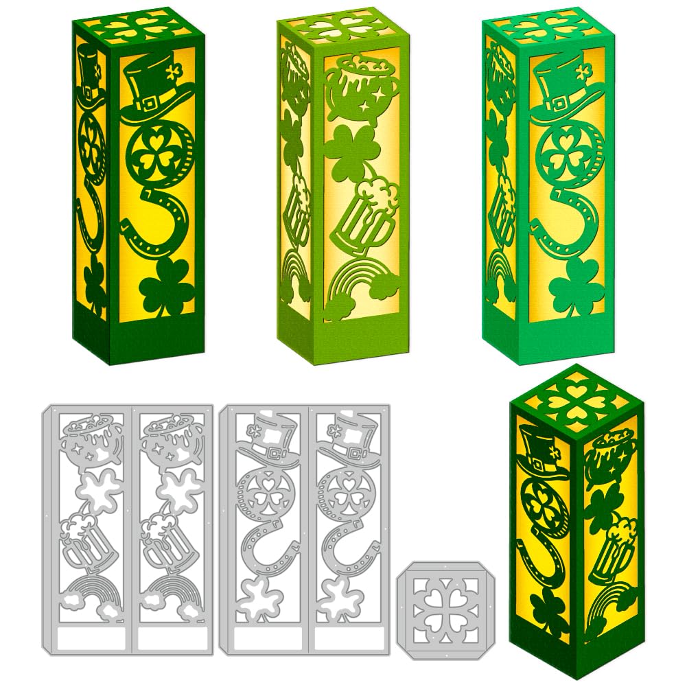 3D Saint Patrick's Day Lantern Metal Cutting Dies DIY Craft Die Cuts Carbon Steel Stencils Scrapbooking Embossing Template Die for Card Making Handmade Gift Greeting Cards