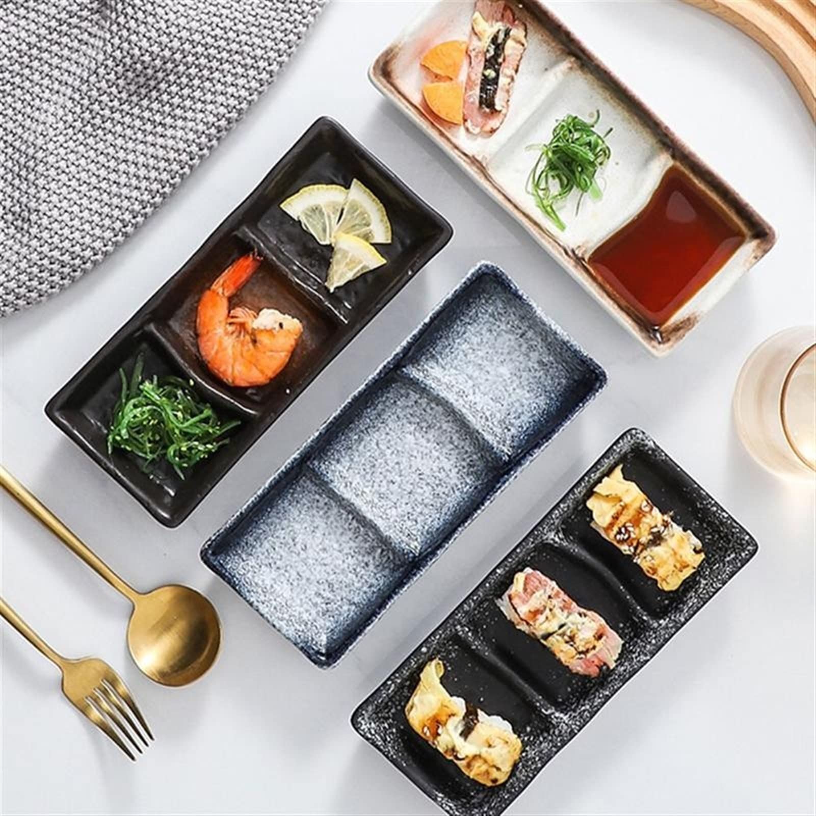 Keramik DREI Grid Sauce Gericht Vorspeise Serviertablett Essig Soja Senf Sushi Snack