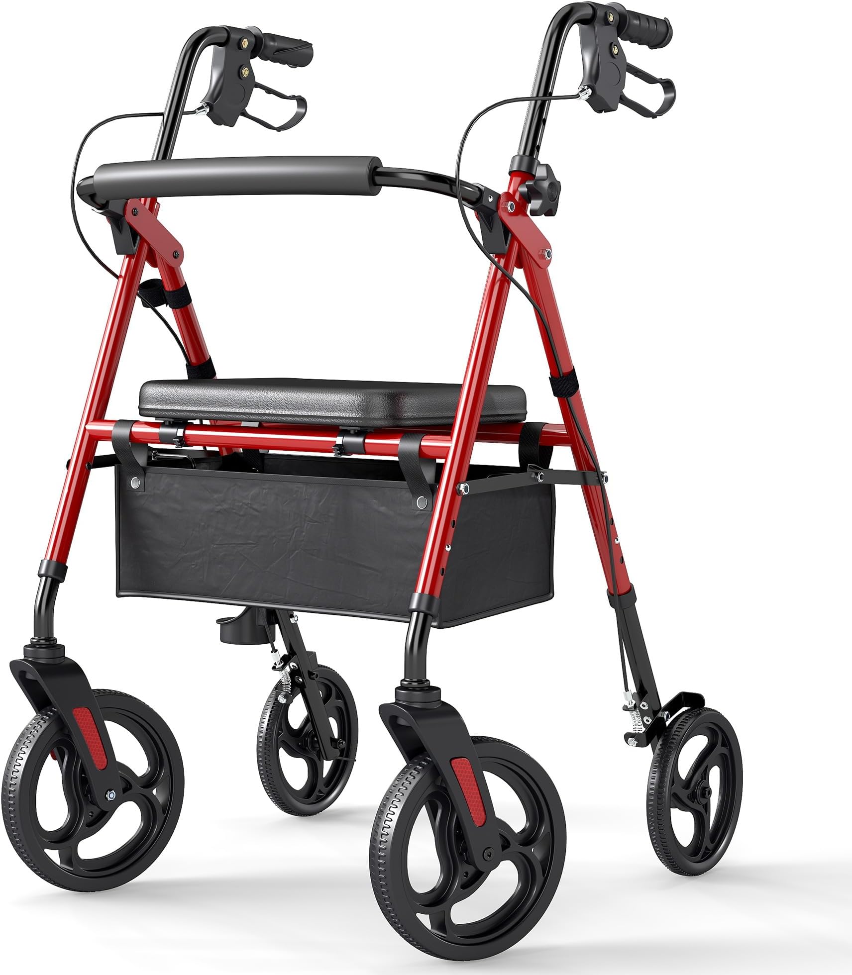 ELENKER Rollator Walker with 10” Wheels, Sponge Padded Seat and Backrest, Fully Adjustment Frame for Seniors, RedThe Forest Stewardship Council
