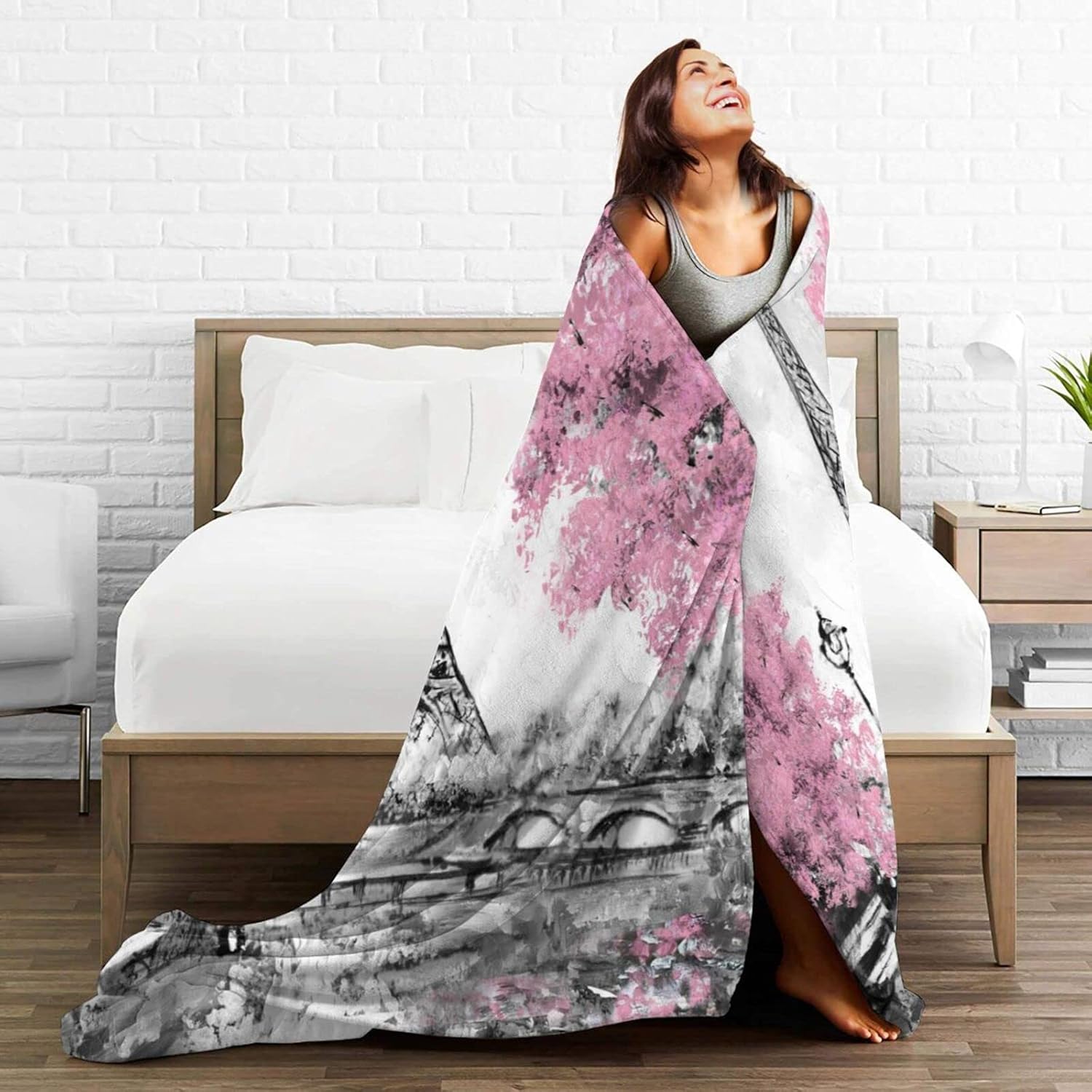 Perinsto Paris Eiffel Tower Throw Blanket Ultra Soft Warm All Season Decorative Fleece Blankets for Bed Chair Car Sofa Couch Bedroom 50"X40" - Image 5