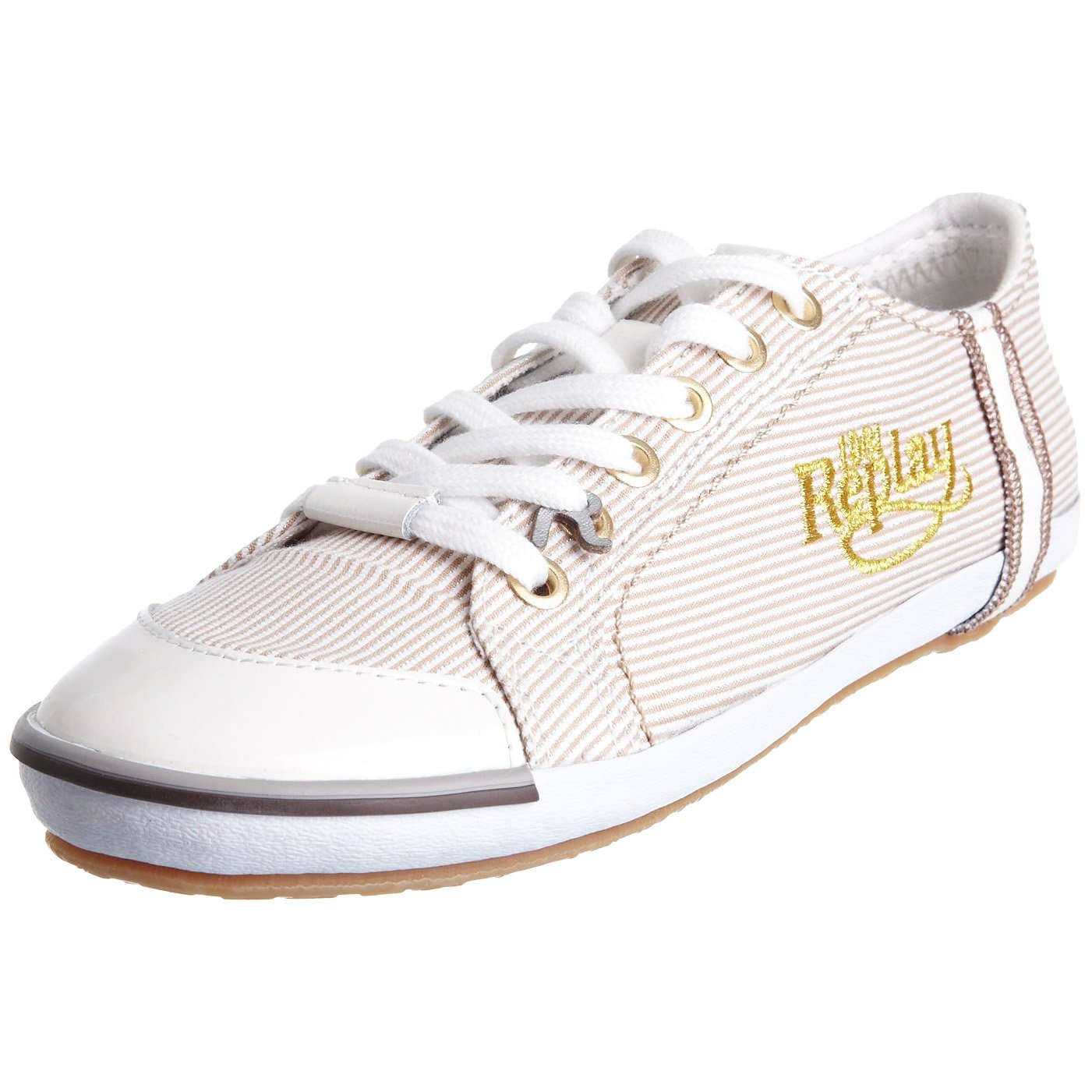 Replay Women's Bridgette Stripes White Gold Lace Up Trainer GWV14.003.C0023T.070 8 UK