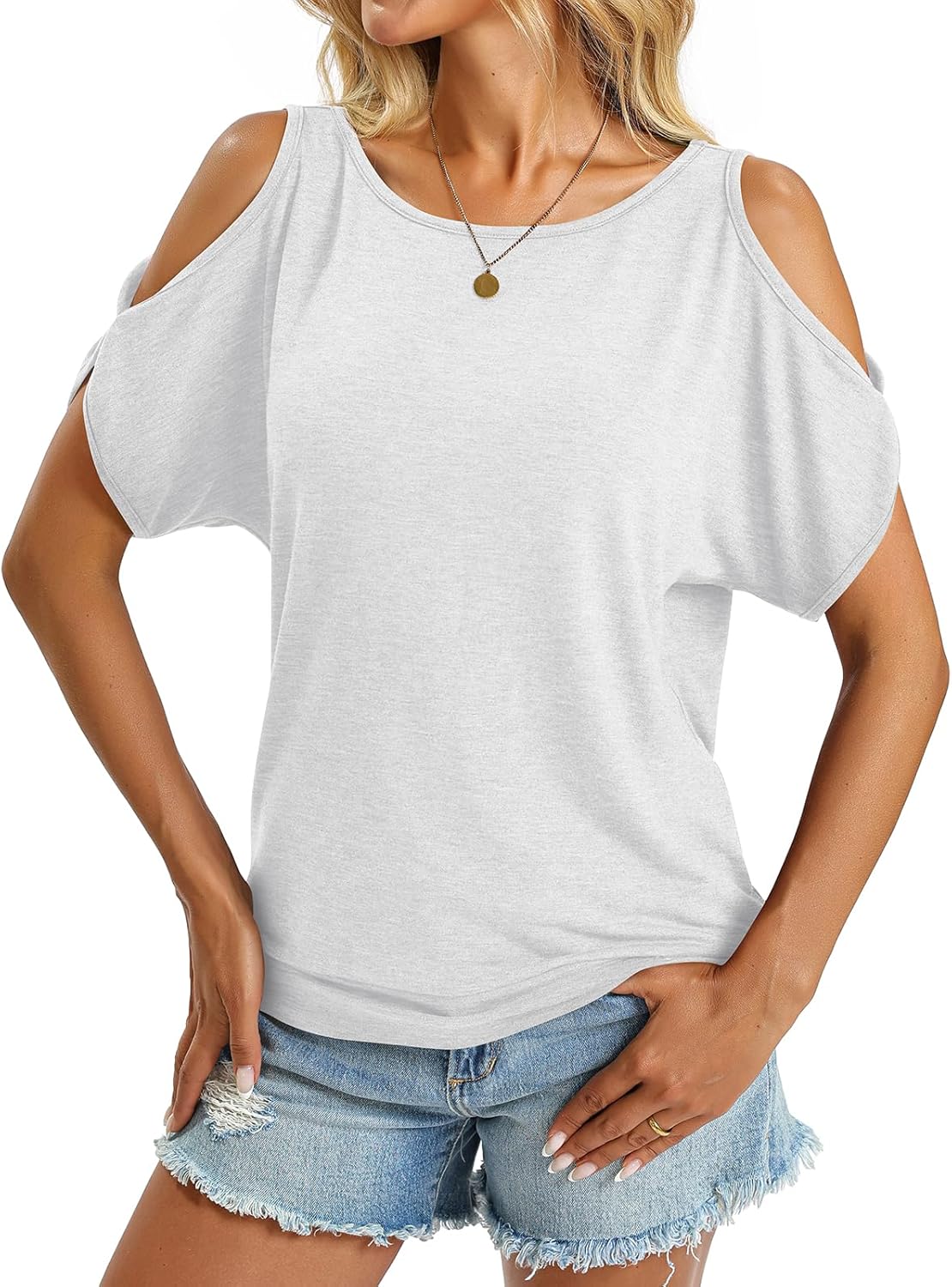 Womens Cold Shoulder Tops Banded Bottom Boat Neck T Shirts Summer Sexy Casual Loose Fit Clothes 2026 - Image 3