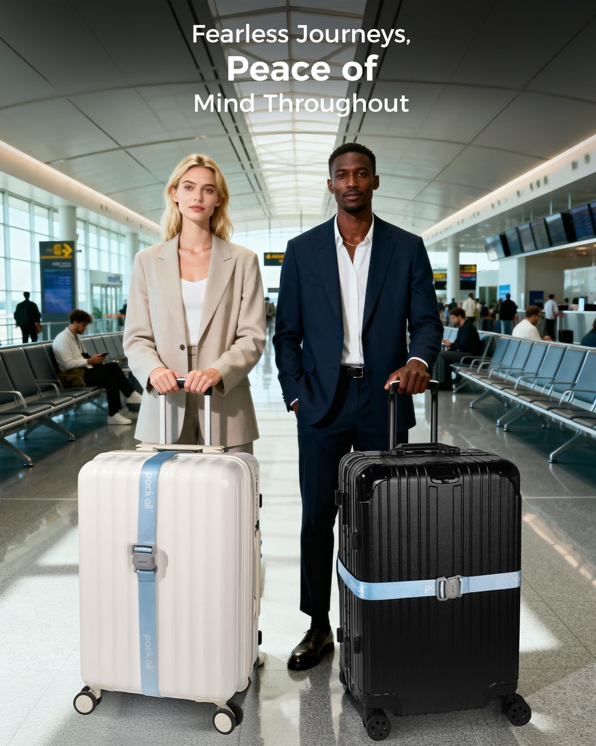 pack all Magnetic Quick-Release Luggage Strap for Travel, Adjustable Suitcase Belt with Anti-Burst Magnetic Buckle, Heavy-Duty Travel Accessories for 18-32 Inch Suitcases (Blue)
