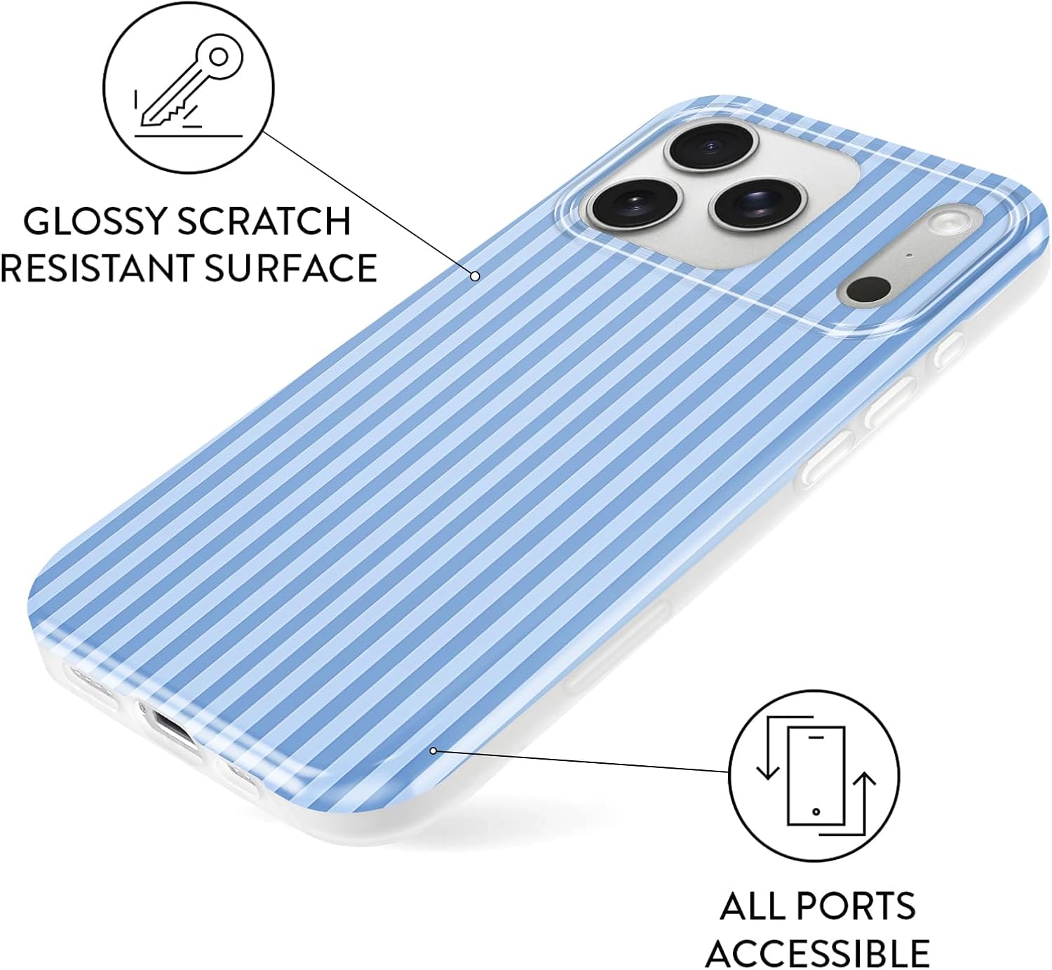 Blue Striped Print Phone Cases for iPhone 17 Pro max 6.9", Aesthetic Classic Retro Stripes Design Slim Silicone Soft Shockproof Protection for Men Women Girls Cover image 5