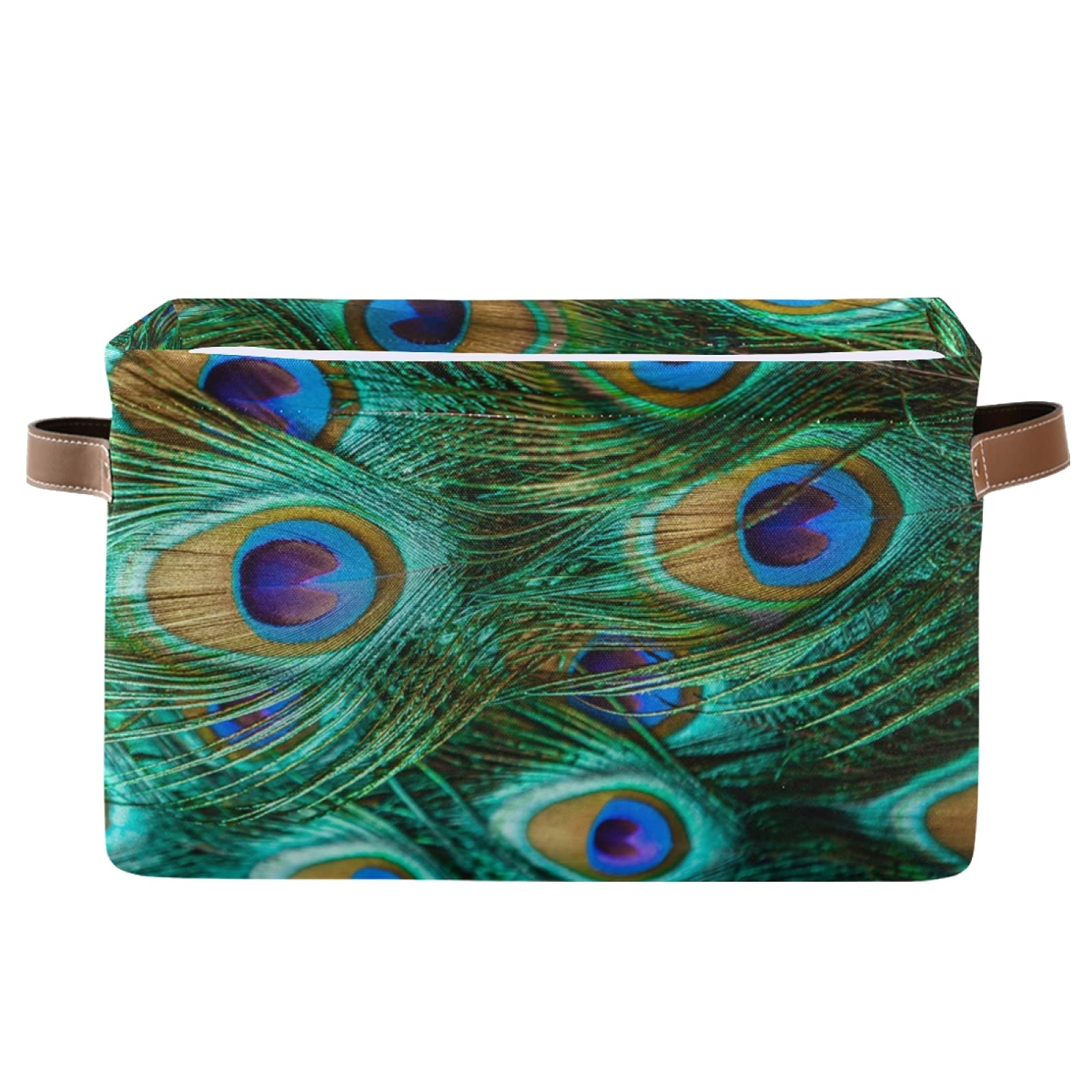 PUXUQU Animal Peacock Feather Foldable Storage Basket Bin Box with Handles Organizer Basket for Closet Shelves Toy Office Nursery Bedroom