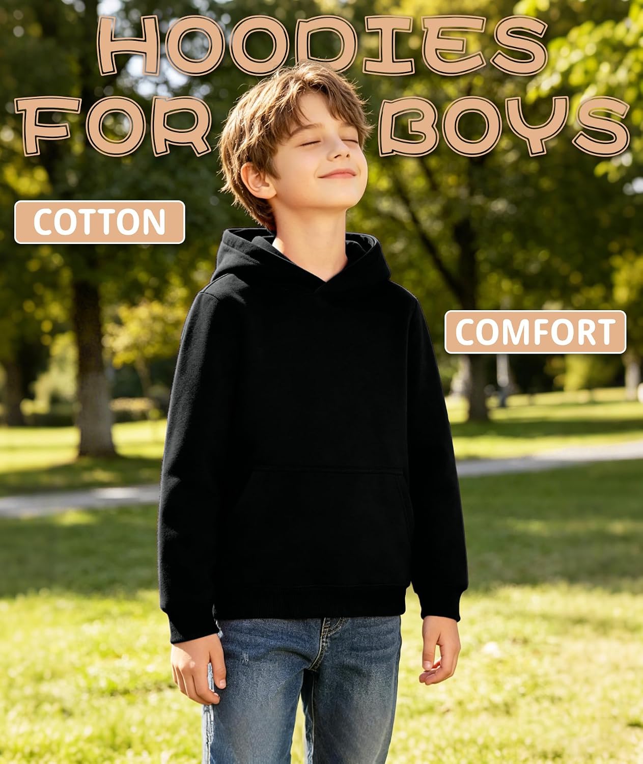 Little Beauty Boys Hoodies Cotton Pullover Hooded Sweatshirts Soft Long Sleeve with Pocket Kids Tops Clothes 5-15 Years