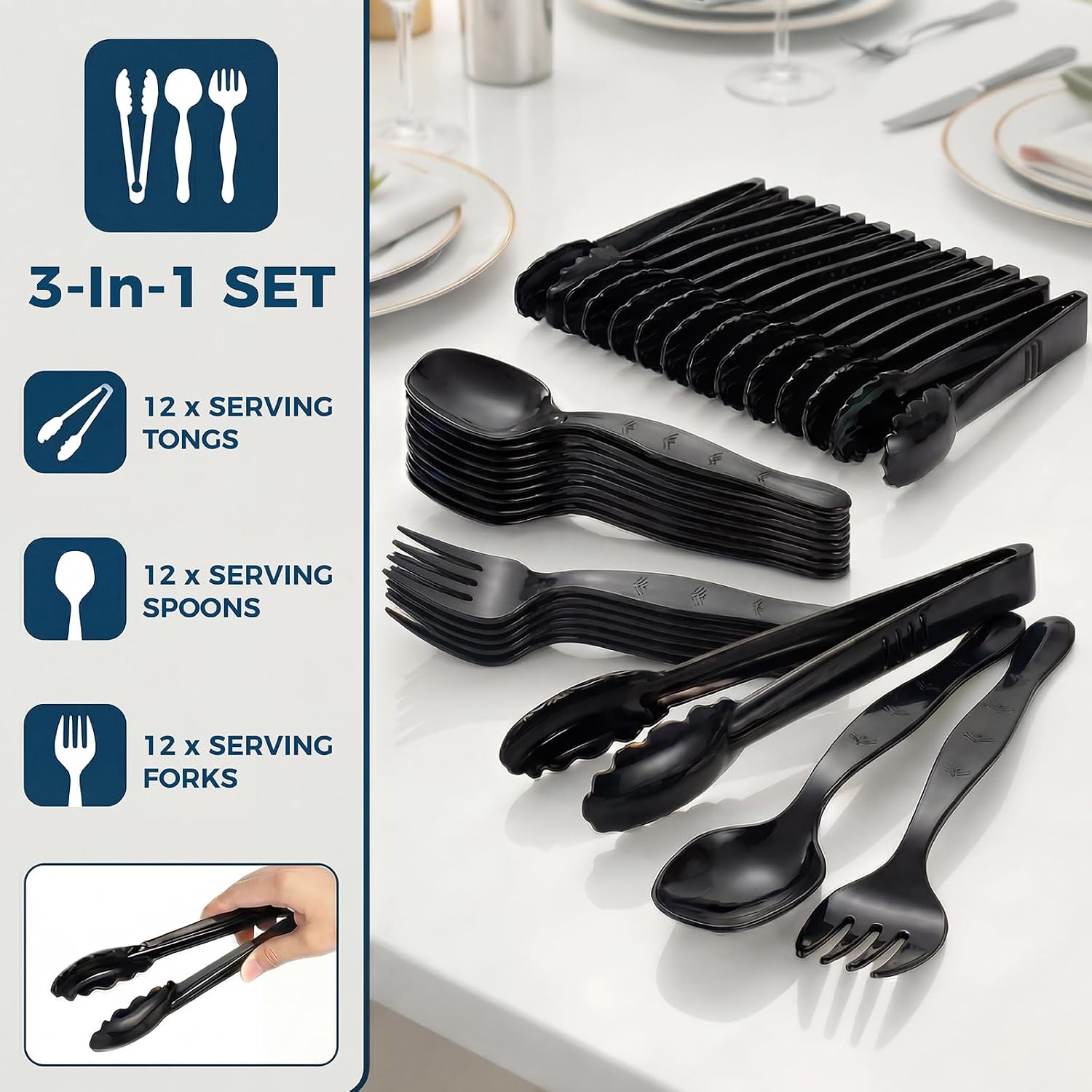 36 Pcs Disposable Plastic Serving Utensils Set, 9 Inch Black