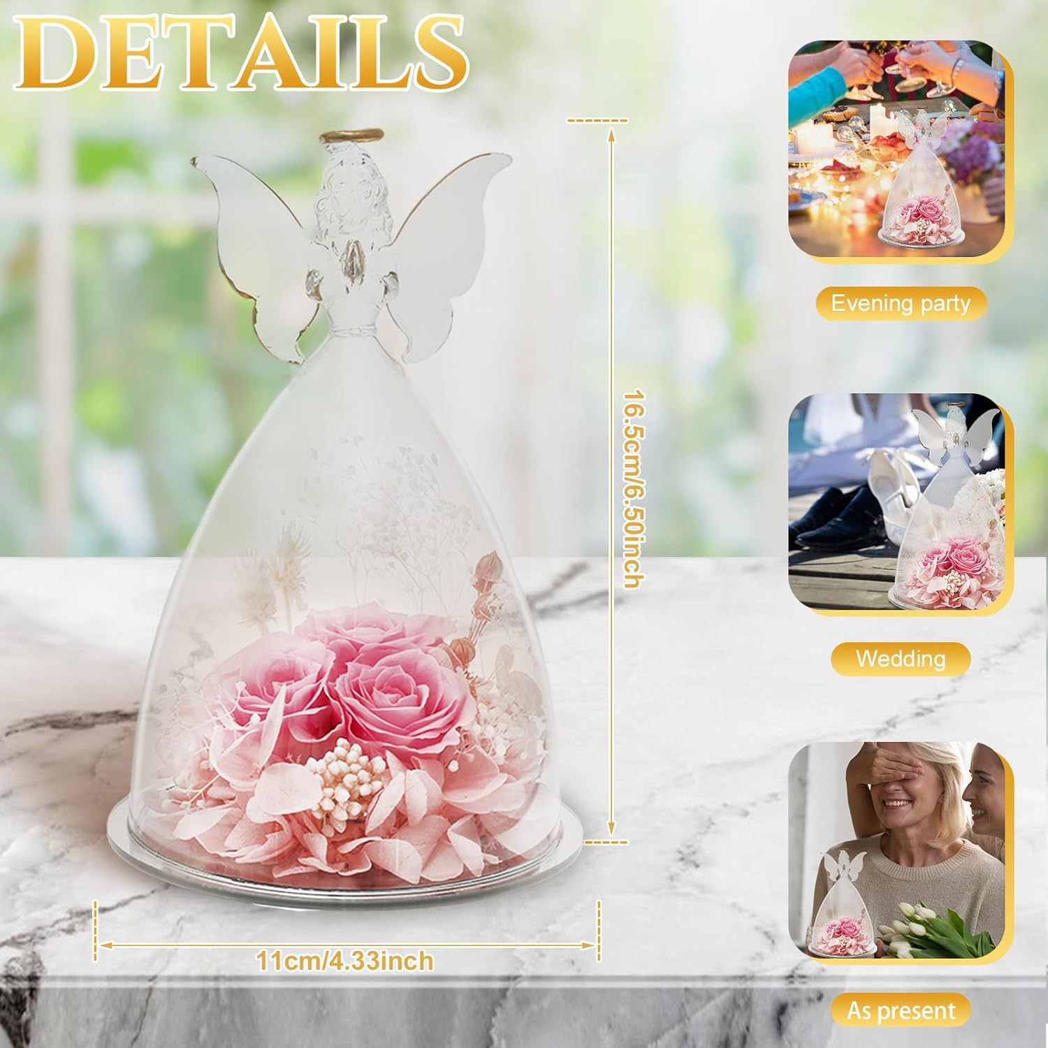 Angel Roses Presents, Romantic Preserved Flower Rose Presents, Exquisite Angel Preserved Rose Birthday Gifts for Grandma Her Women Mom Wife (Pink)