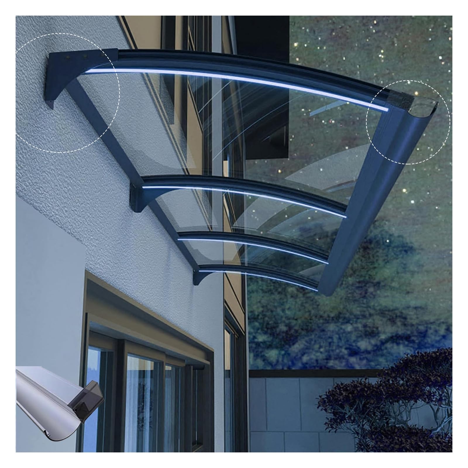 GJMSSMY Door and Window Canopy, Roof Awning for Rain and Snow Protection, UV-Resistant Polycarbonate Cover + Carbon Base (Size: 100x140cm/39x55in)