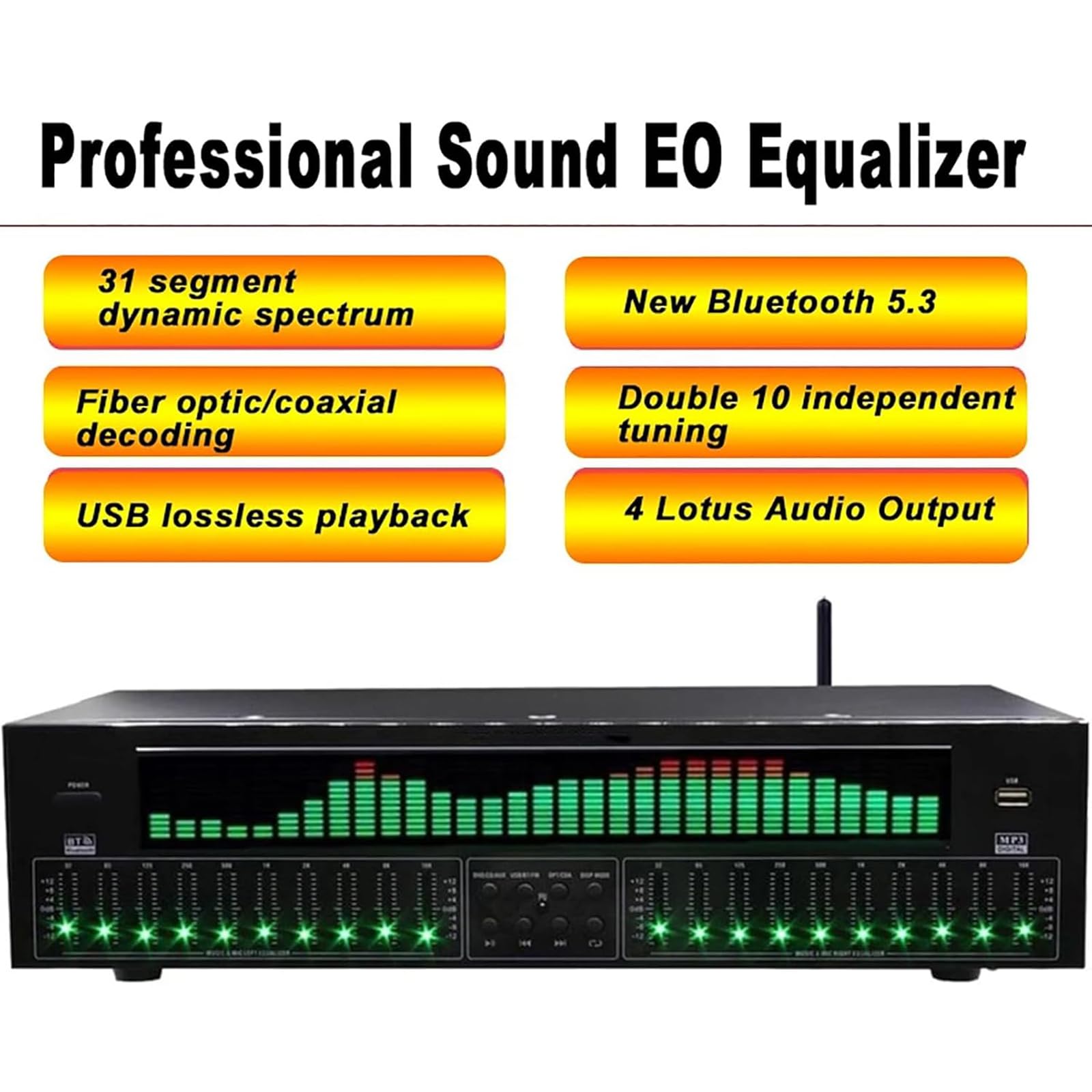 31-Band-Digital Equalizer, Audio Visualisierer Mit LED Spektrumanzeige, Musikspektrumanalysator, Rauschunterdrückung, Bluetooth 5.4, Für Bühne,Tonstudio, Studio