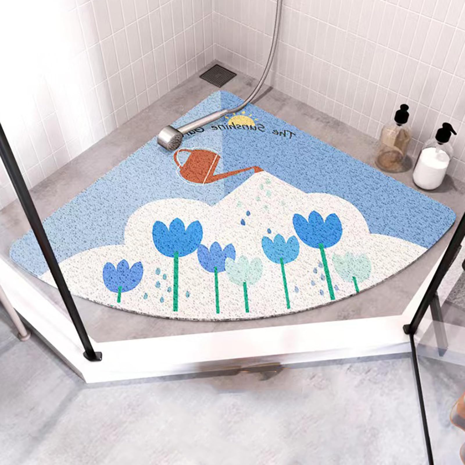 Wansiman Quadrant Shape Shower Mats,Anti-Slip Quadrant Bath Mat,Rubber Corner Shower Mat,Rubber Bath Mat For Corner Shower,Washable,Non-Slip Bottom,Triangular,Quick Dry,For Shower,Bathroom,Toilet