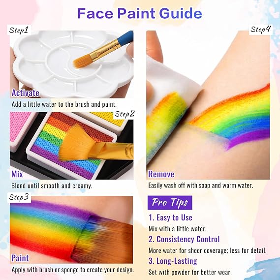 Face Painting Kit - 42 Colors Professional Face Paint Makeup Kit, Non-Toxic Water Activated Body Palette with Brushes, Stencils, Glitter, Gem, Sponge for Halloween, Arty Makeup & Cosplay Party