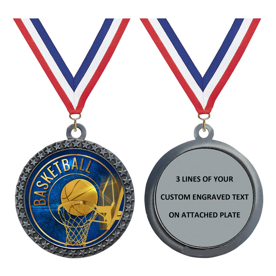 Custom Engraved 2-1/2 inch Die-Cast Metal Award Medallion with Antique Silver Finish and Attached 2 Inch Full Color Laminated Sport Insert.
