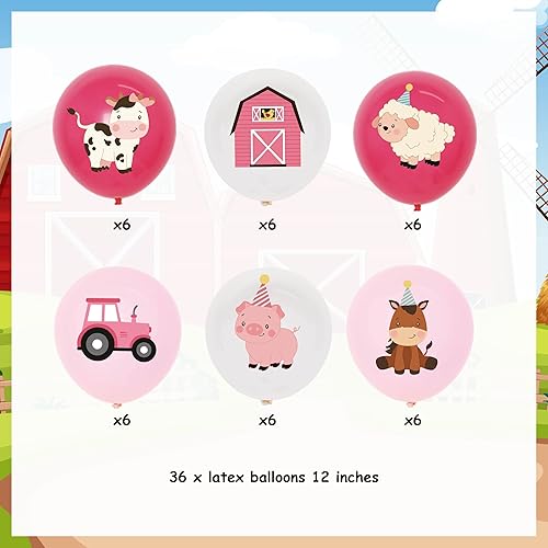 Miniatura 8 de 36 globos rosas de animales de granja para niñas, globos de látex de 12 pulgadas con diseño de vaca, oveja, cerdo, burro, suministros de fiesta de