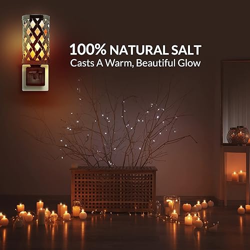 Miniatura 6 de Himalayan Glow Lámpara de sal estilo celosía con trozos de sal rosa | Enchufe de pared giratorio de 360 grados, regalo ideal para decoración del